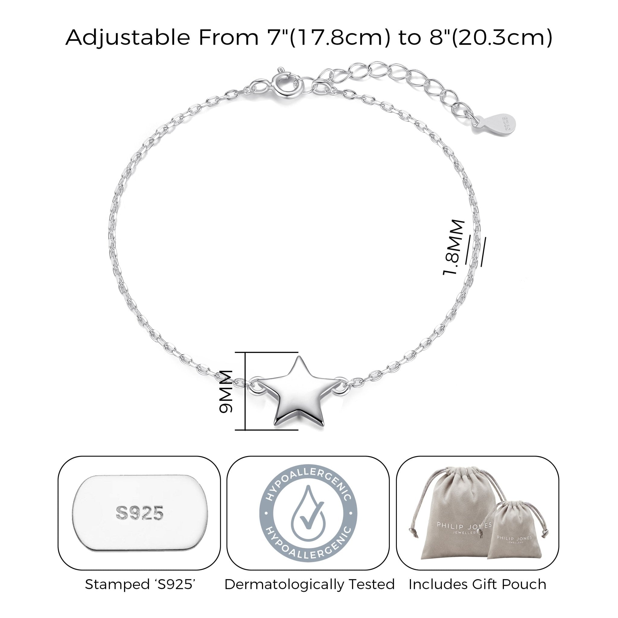 Sterling Silver Friendship Quote Star Bracelet