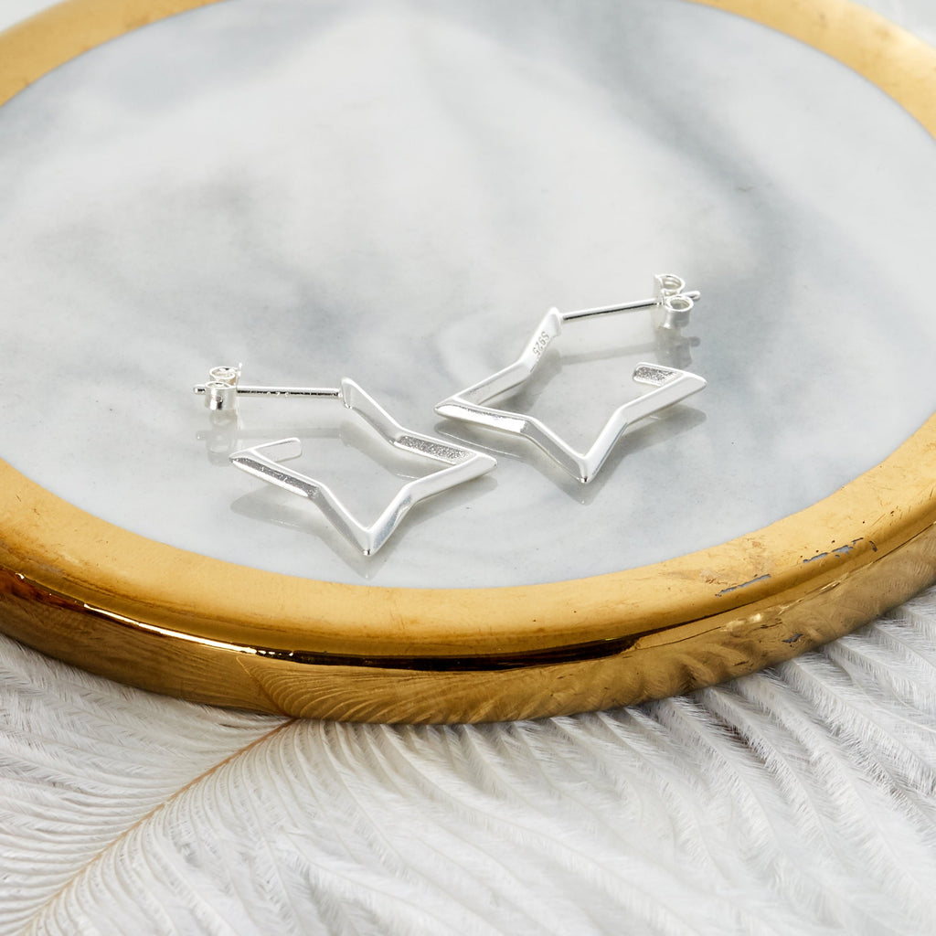 Sterling Silver Star Hoop Earrings