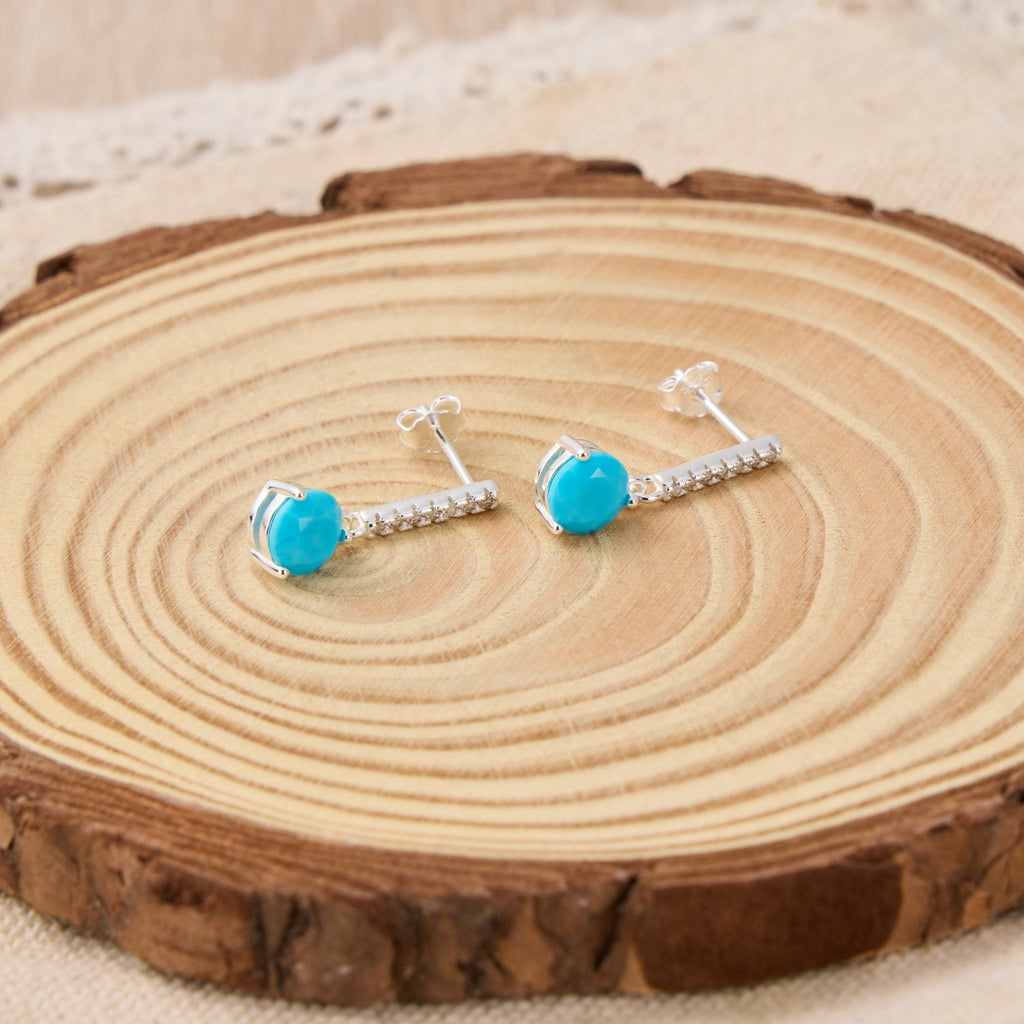 Sterling Silver Synthetic Turquoise Gemstone Drop Earrings with Quote Card