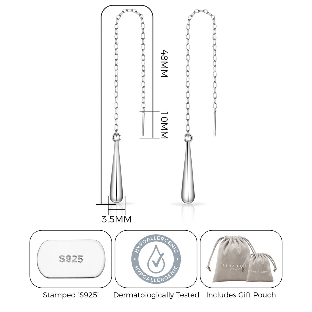 Sterling Silver Teardrop Thread Earrings