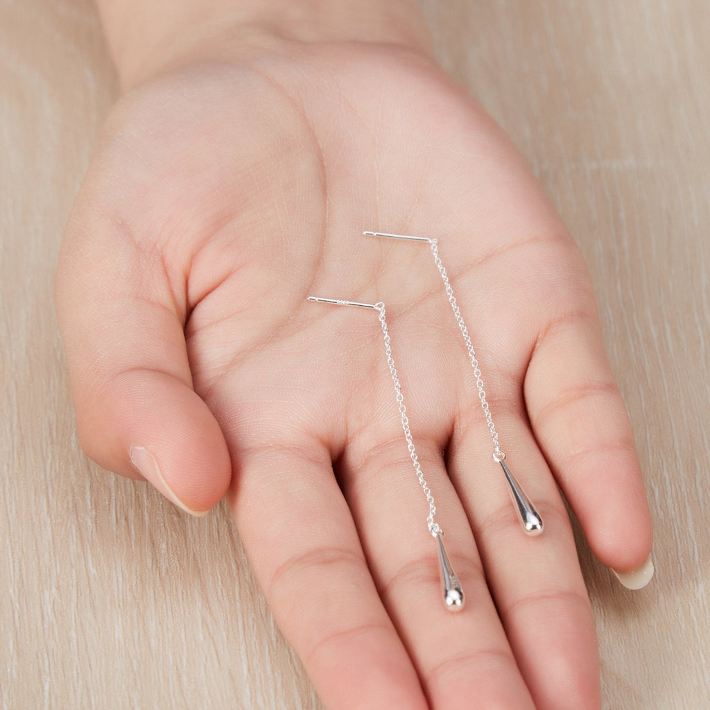 Sterling Silver Teardrop Thread Earrings