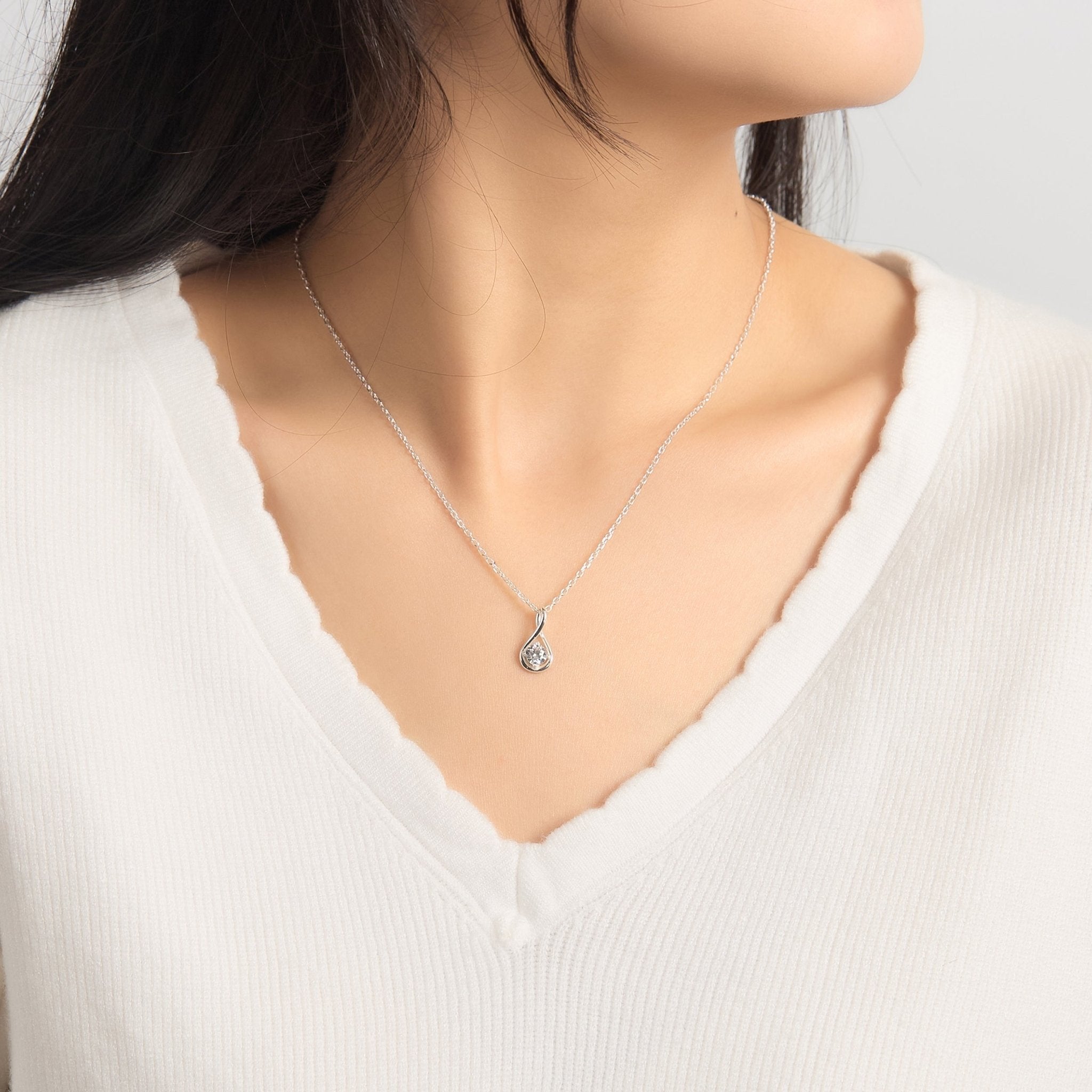 Sterling Silver Teardrop Twist Necklace Created with Zircondia® Crystals
