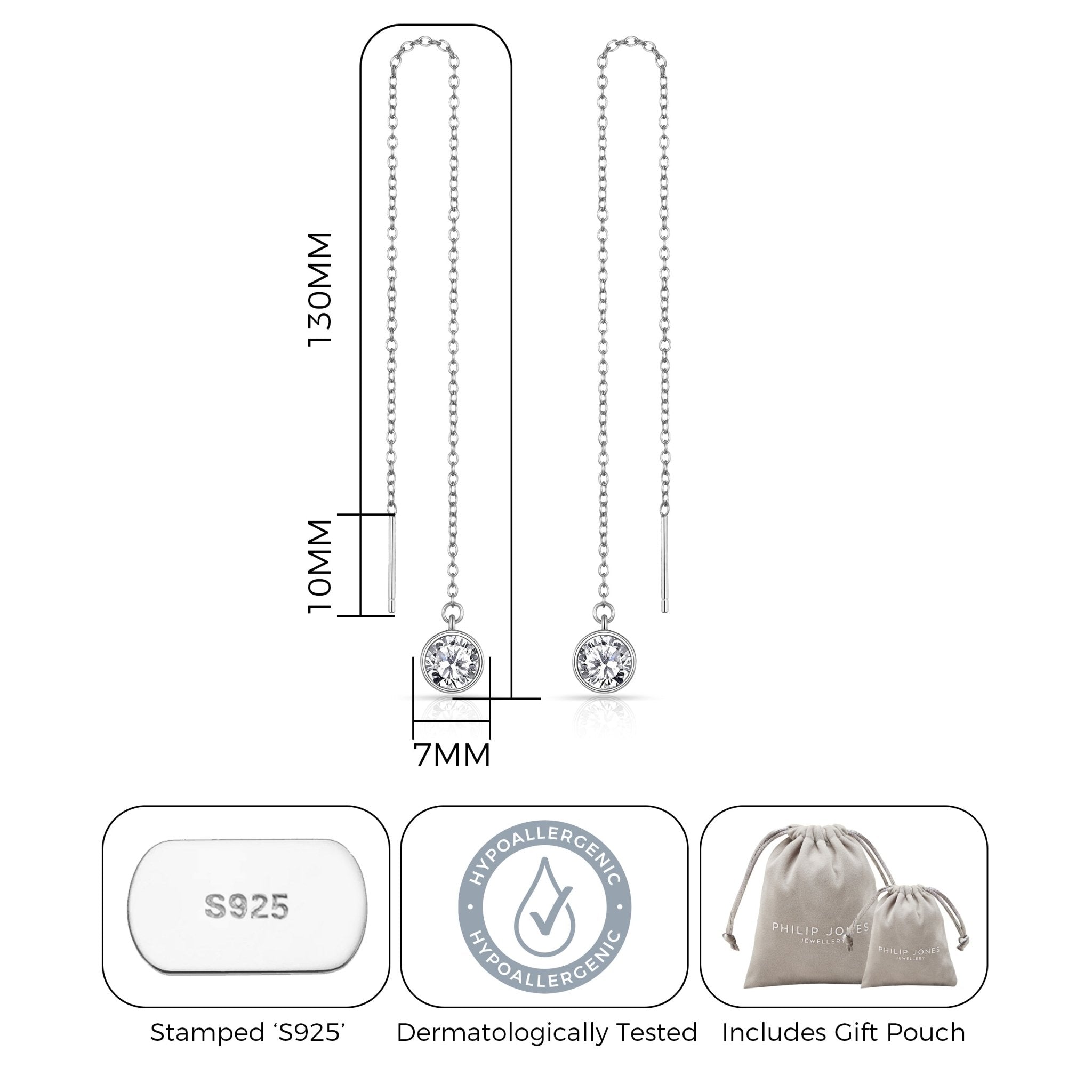 Sterling Silver Thread Earrings Created with Zircondia® Crystals