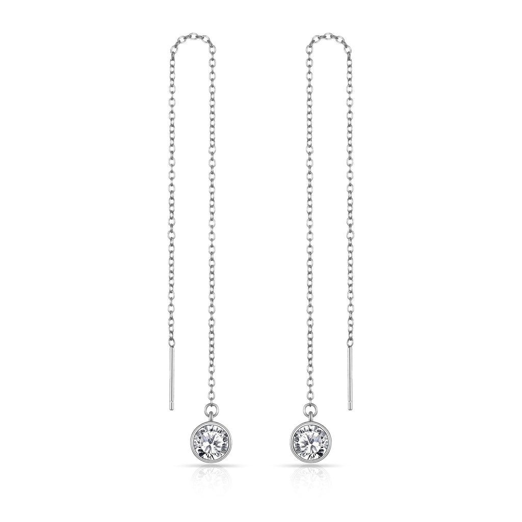 Sterling Silver Thread Earrings Created with Zircondia® Crystals