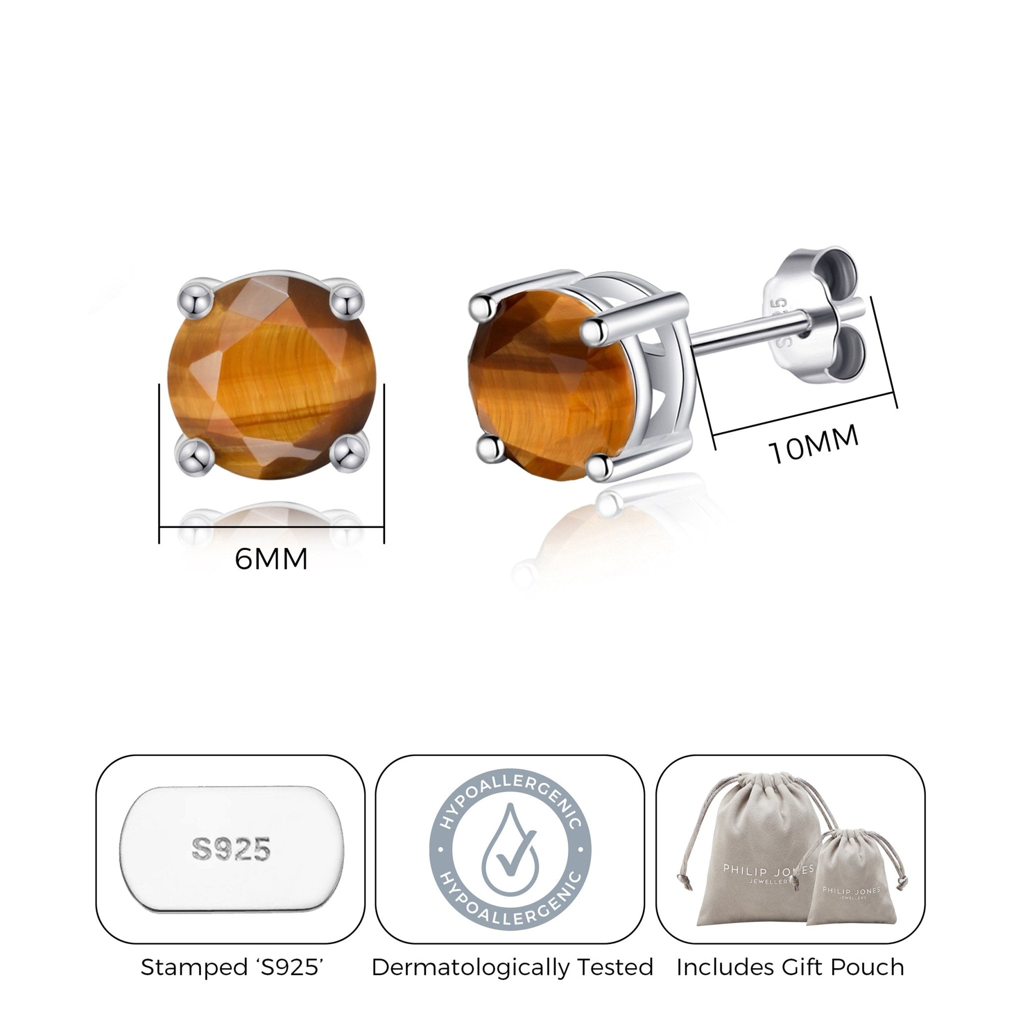 Sterling Silver Tigers Eye Gemstone Earrings