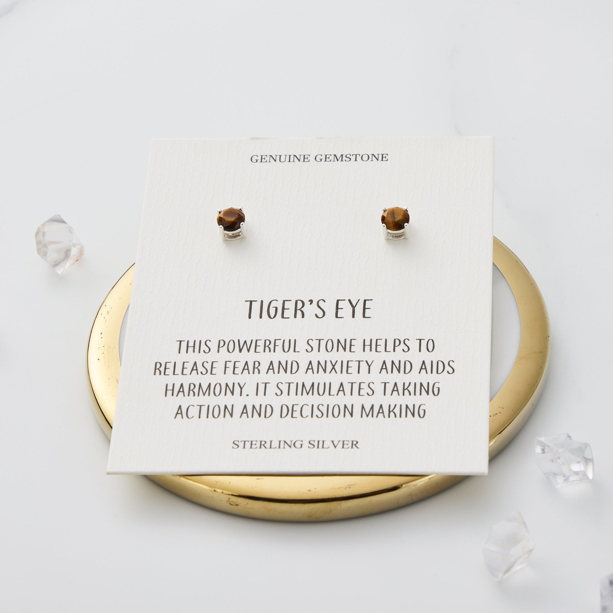 Sterling Silver Tigers Eye Gemstone Earrings with Quote Card