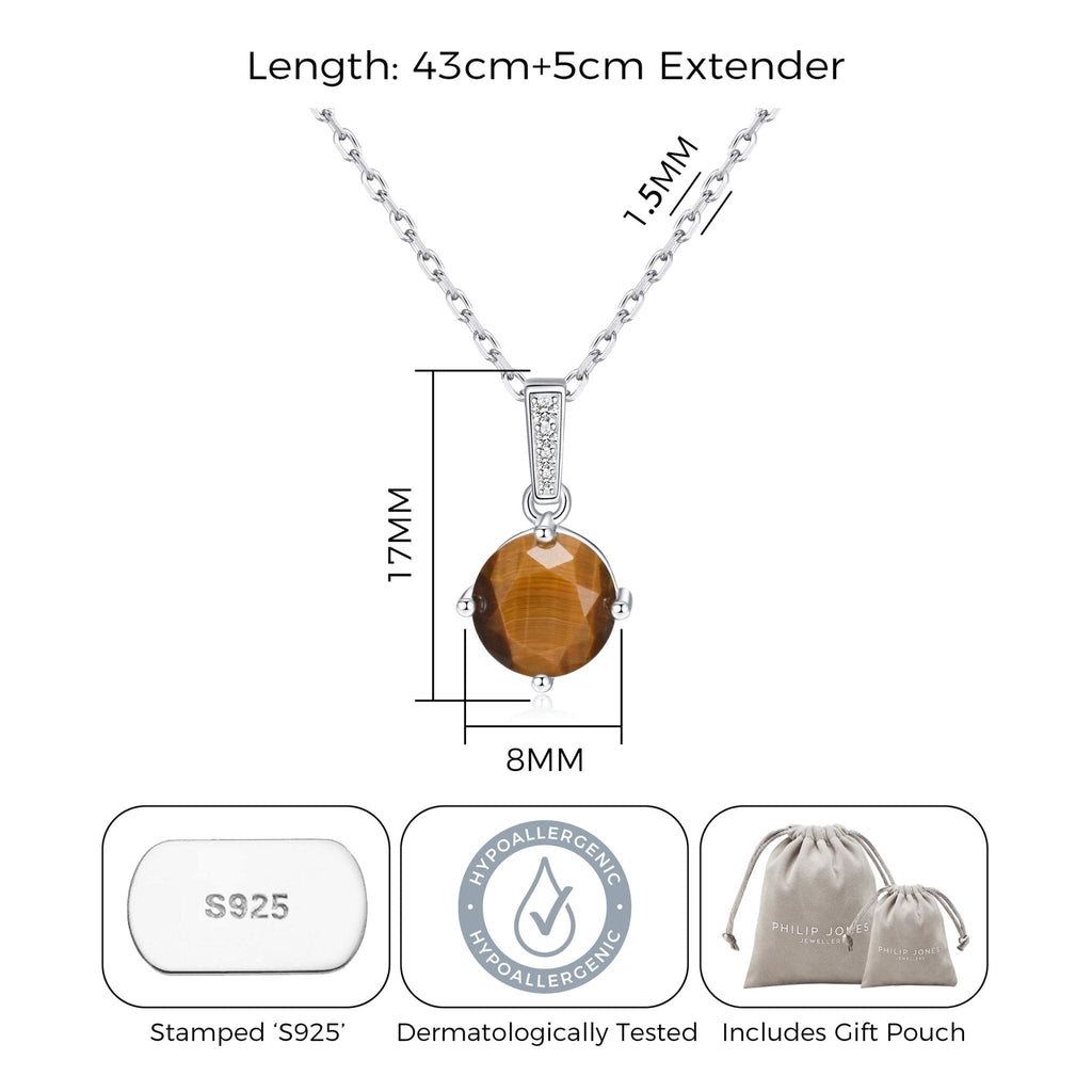 Sterling Silver Tigers Eye Gemstone Necklace with Quote Card