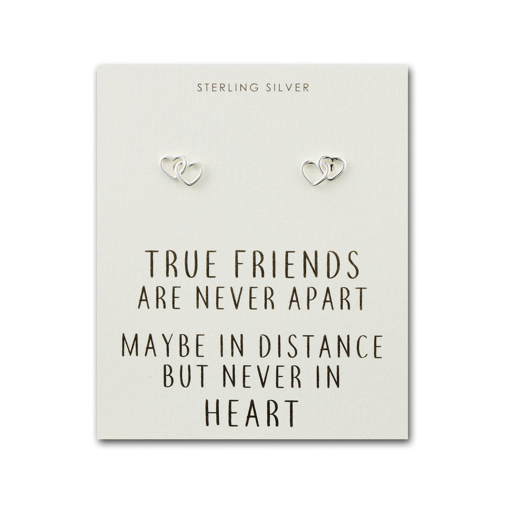 Sterling Silver True Friends Heart Link Earrings with Quote Card
