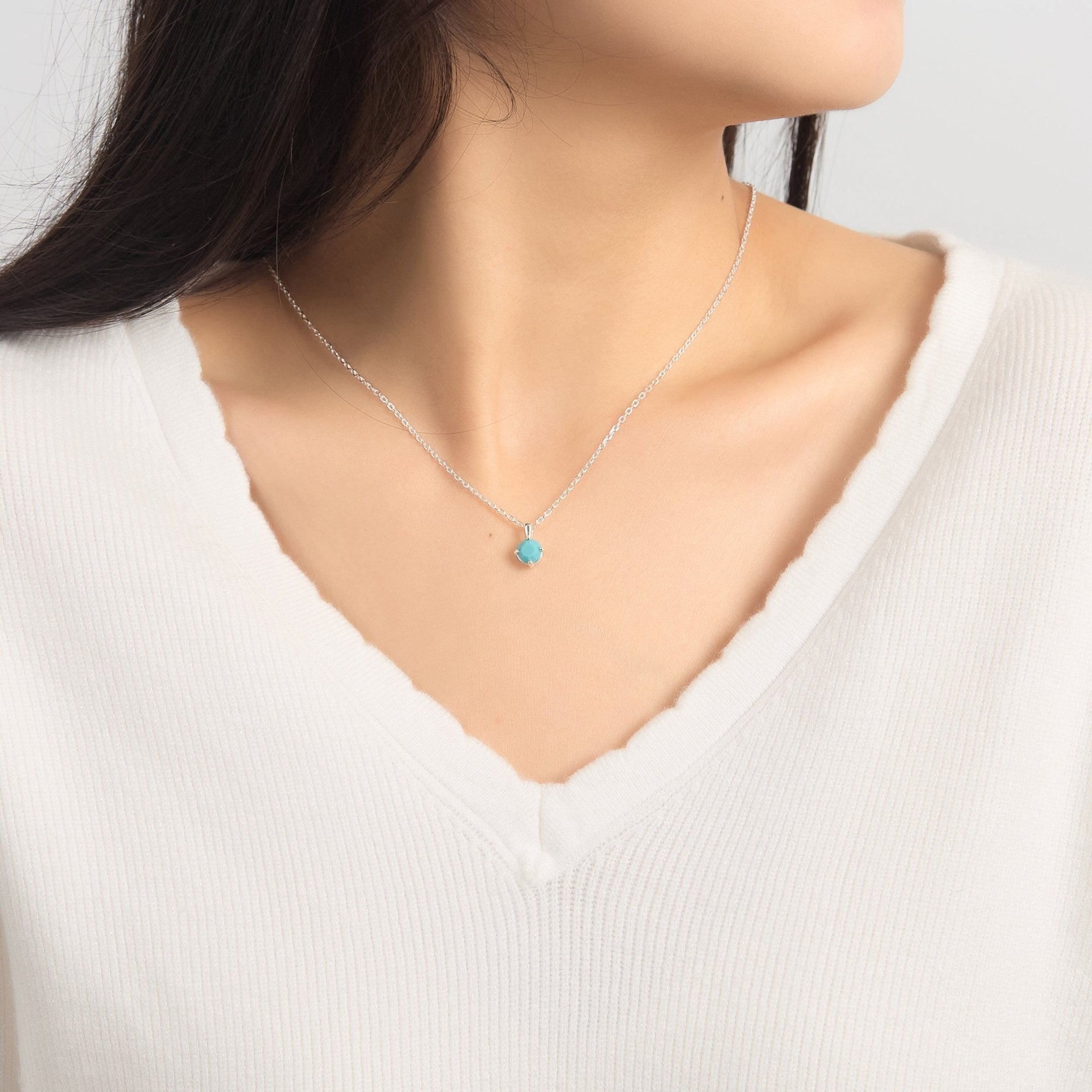 Sterling Silver Turquoise Necklace Created with Zircondia® Crystals