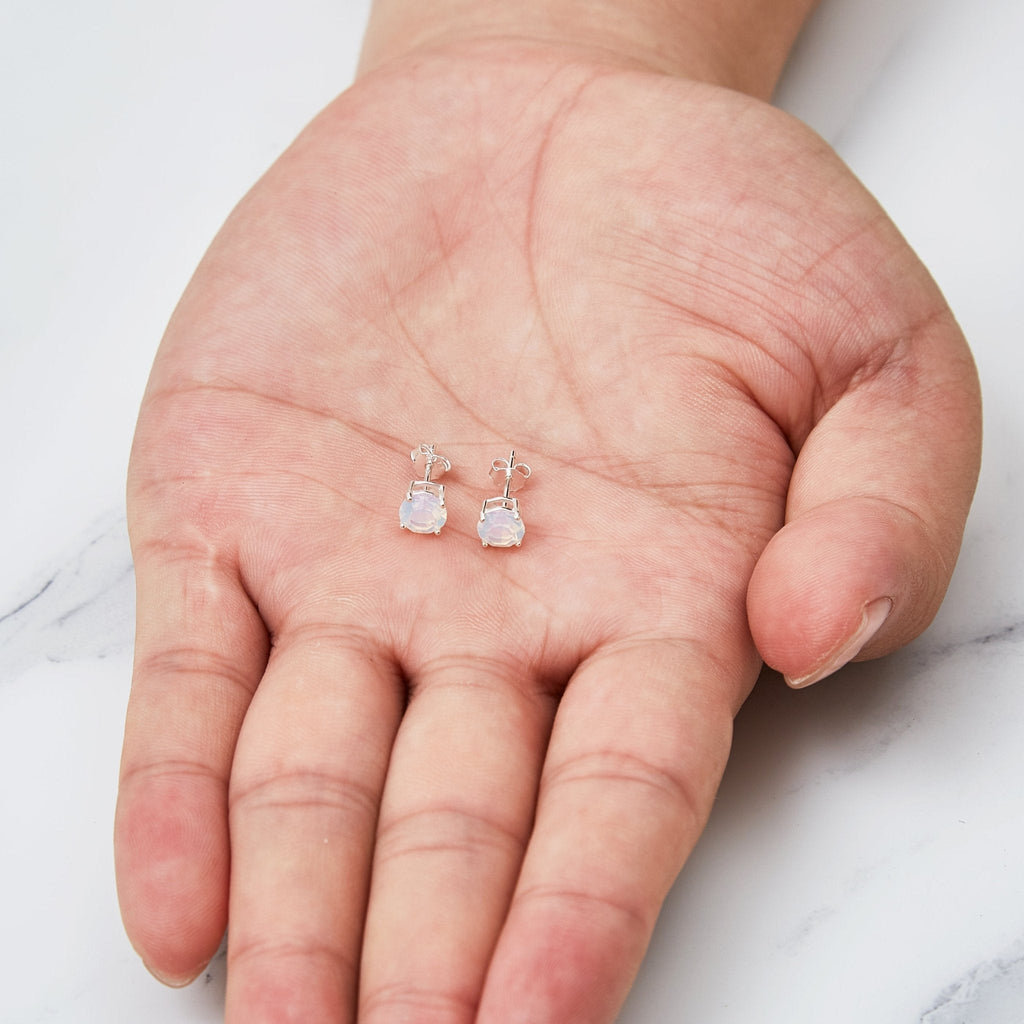 Sterling Silver White Opal Earrings Created with Zircondia® Crystals