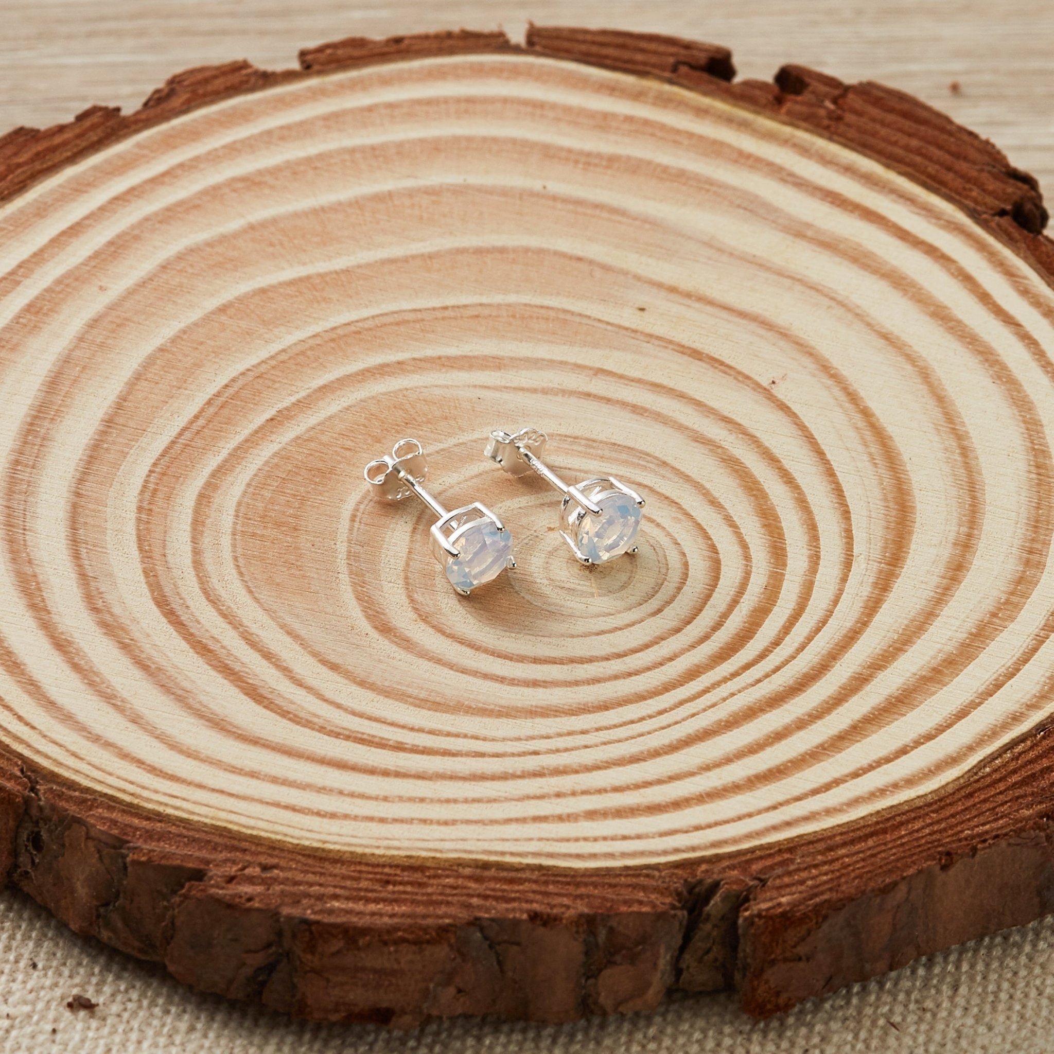 Sterling Silver White Opal Earrings Created with Zircondia® Crystals