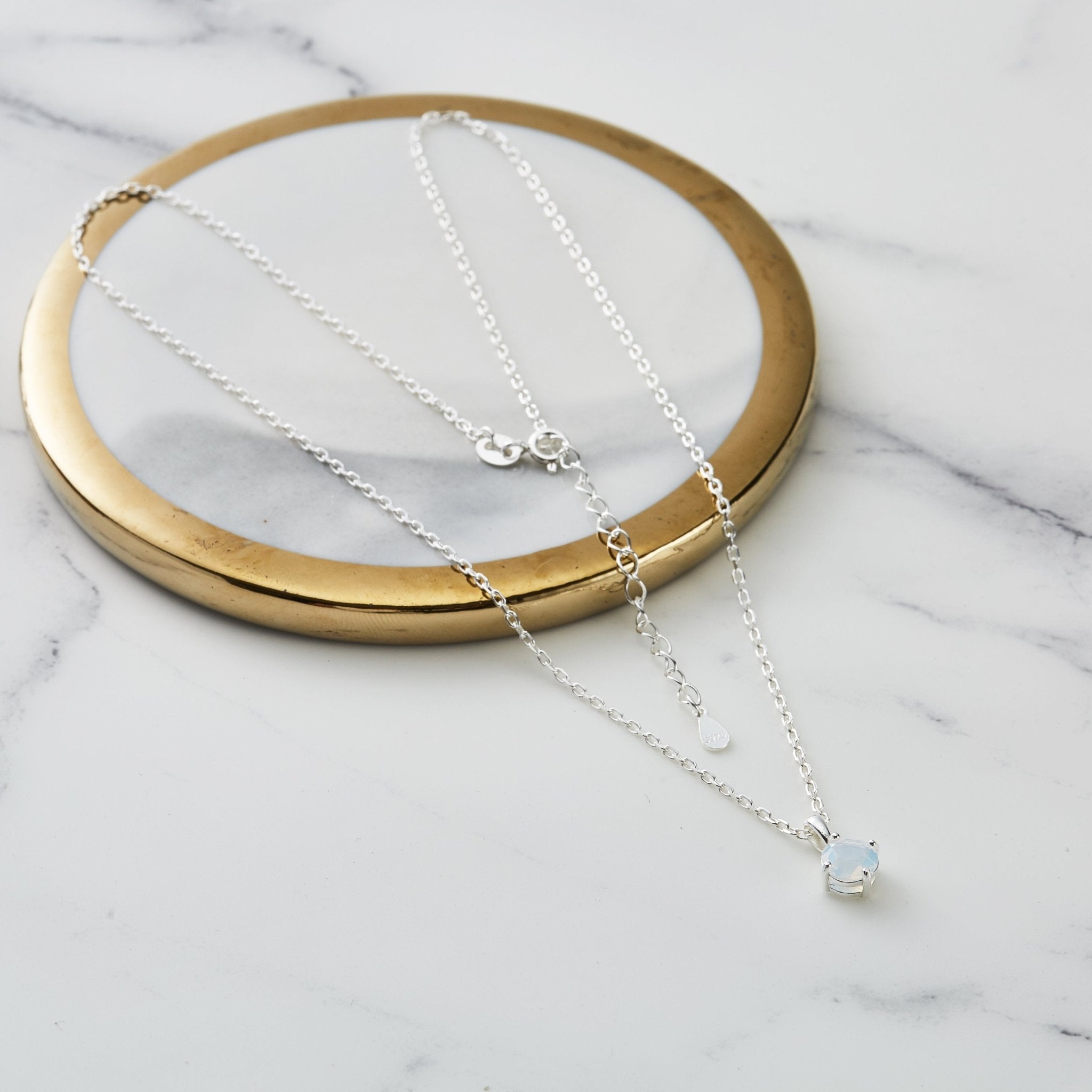 Sterling Silver White Opal Necklace Created with Zircondia® Crystals