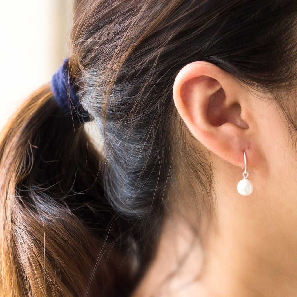 Sterling Silver White Pearl Drop Earrings