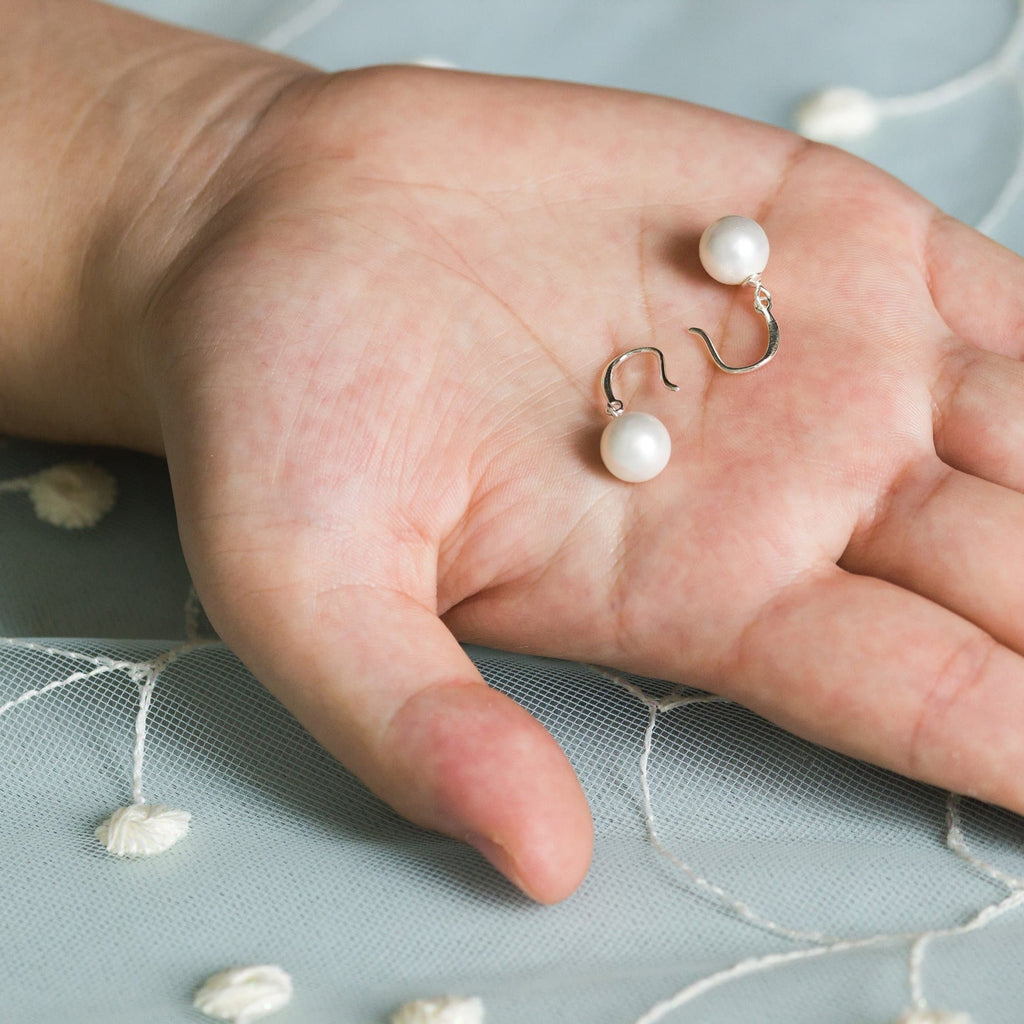 Sterling Silver White Pearl Drop Earrings