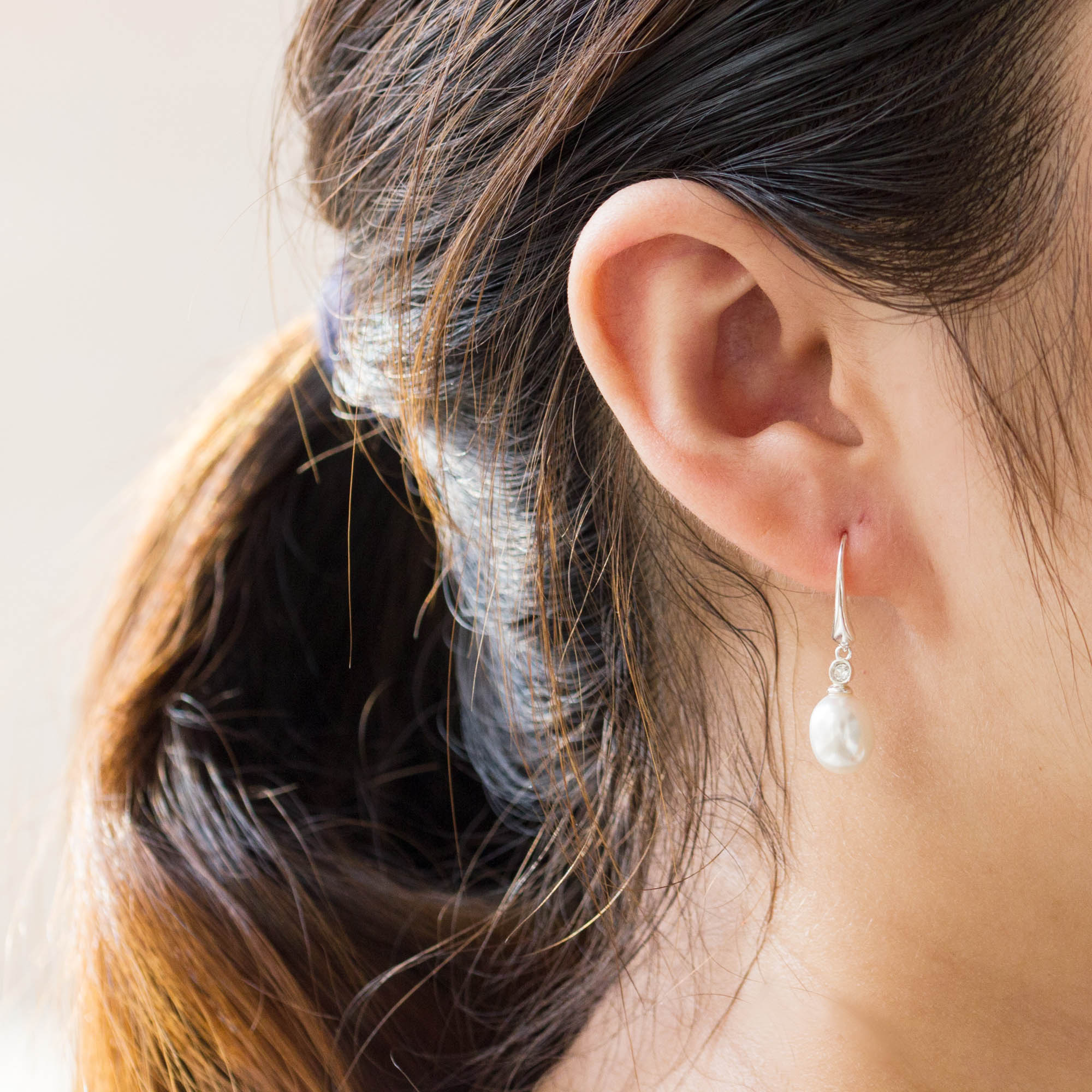 Sterling Silver White Pearl Drop Earrings Created with Zircondia® Crystals