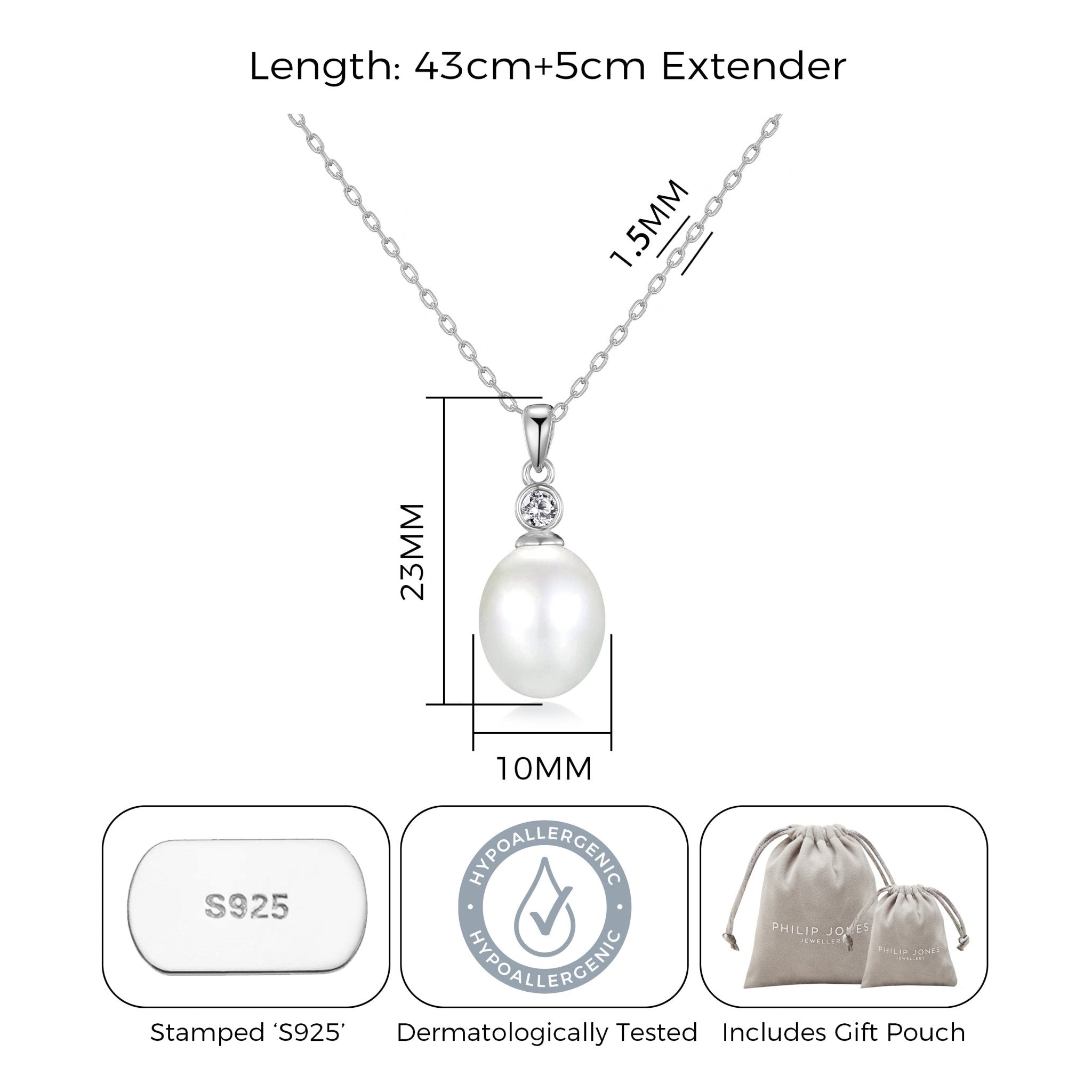 Sterling Silver White Pearl Drop Necklace Created with Zircondia® Crystals