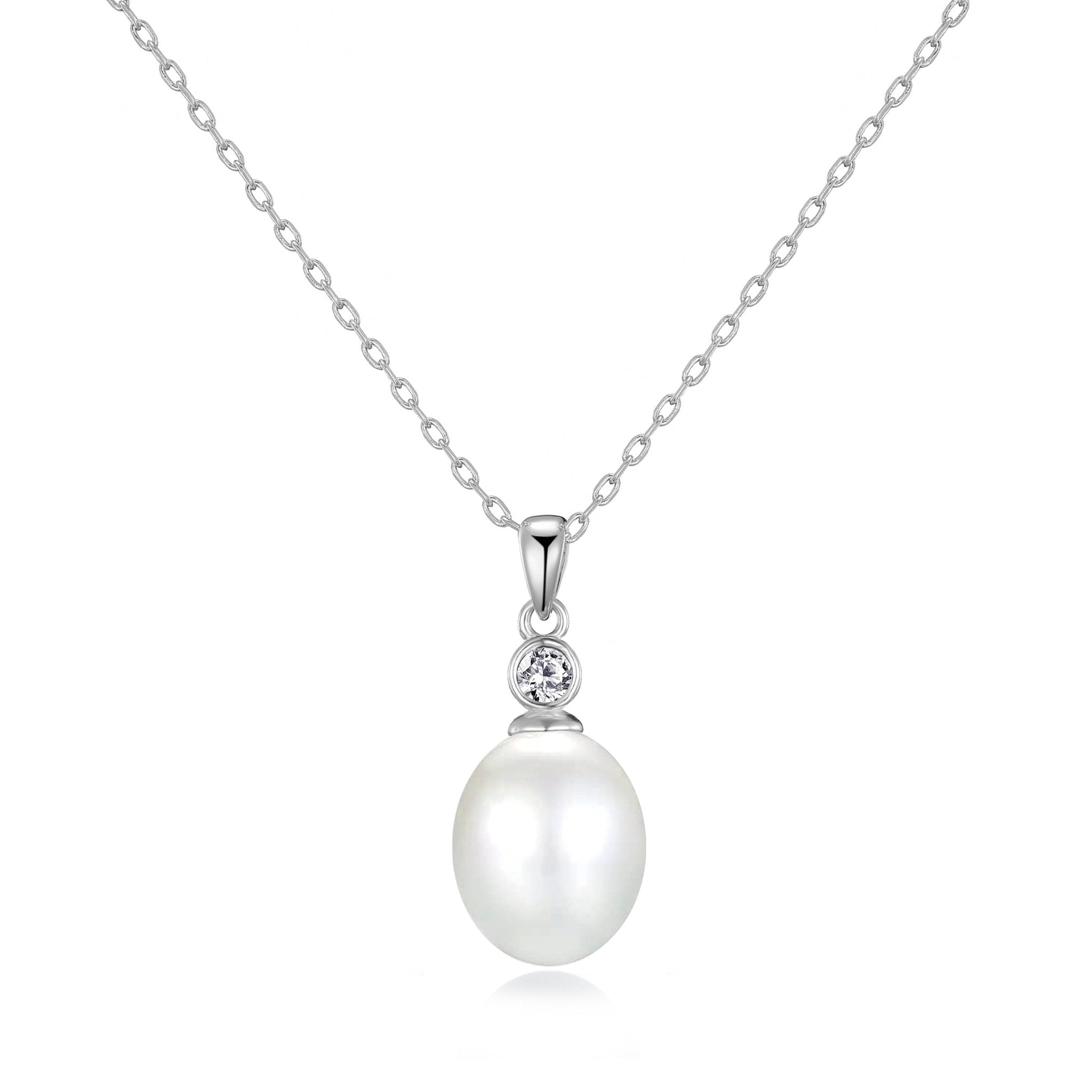 Sterling Silver White Pearl Drop Necklace Created with Zircondia® Crystals