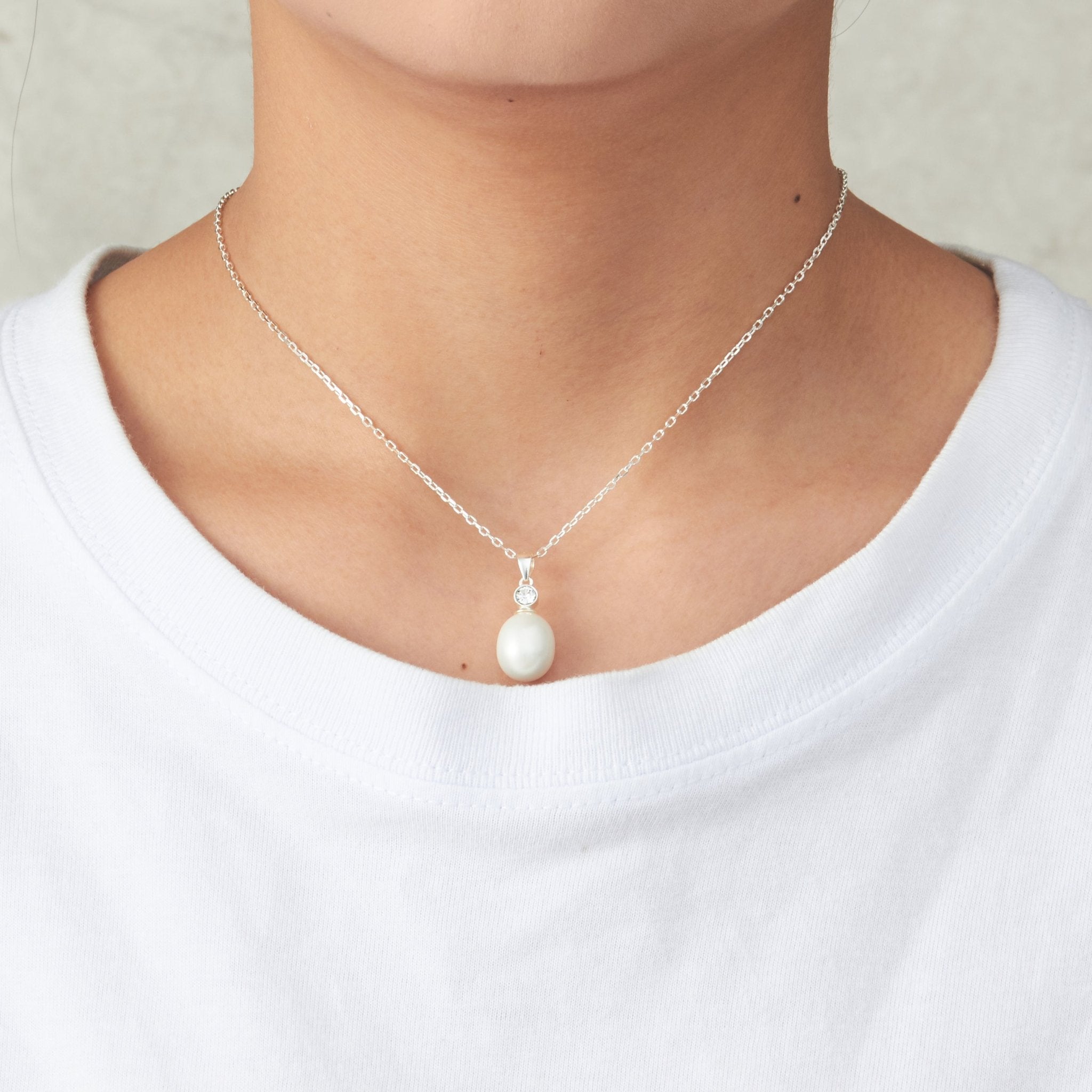 Sterling Silver White Pearl Drop Set Created with Zircondia® Crystals