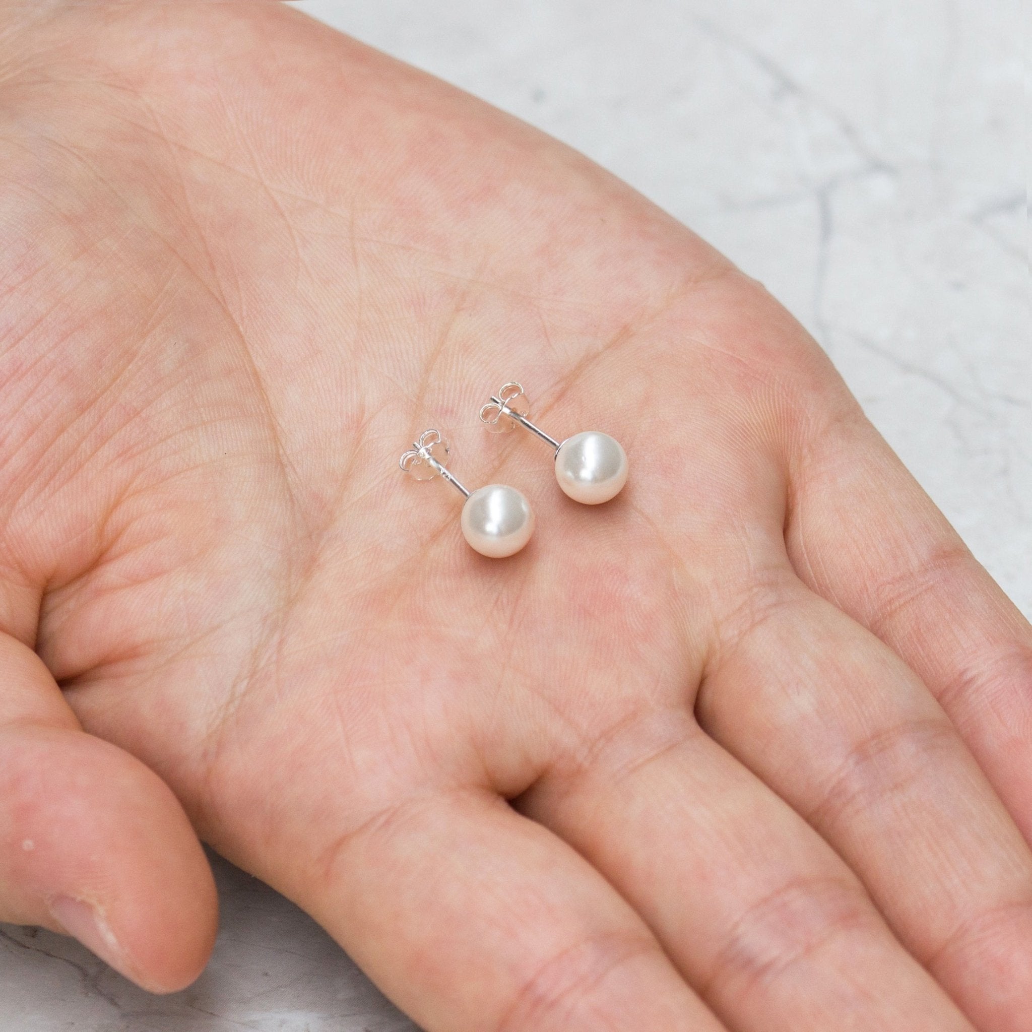 Sterling Silver White Shell Pearl Earrings