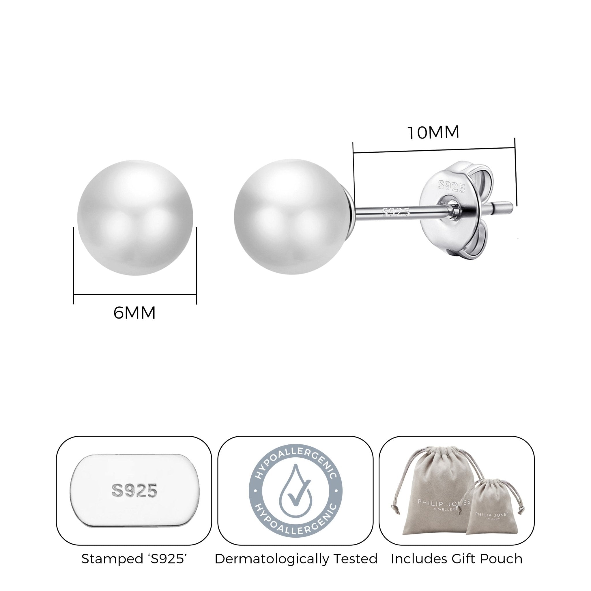 Sterling Silver White Shell Pearl Earrings