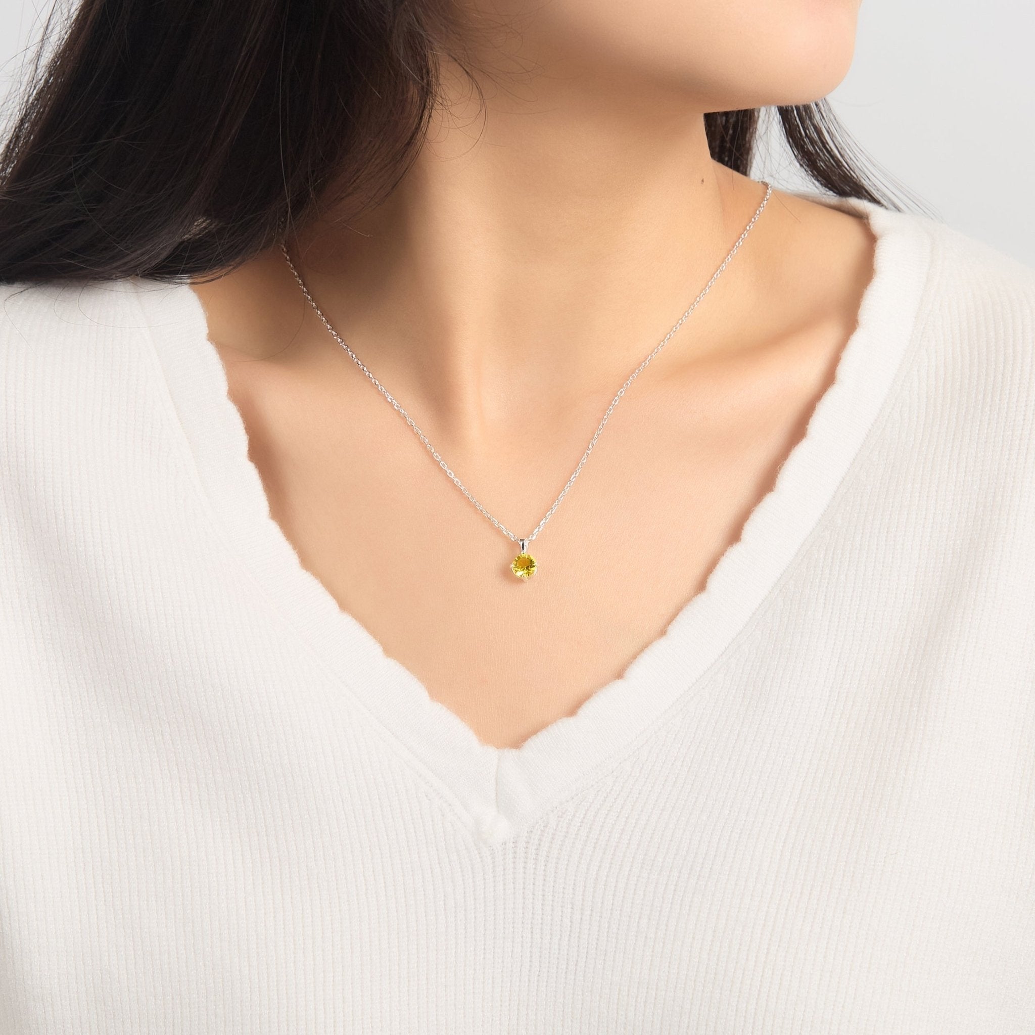 Sterling Silver Yellow Necklace Created with Zircondia® Crystals