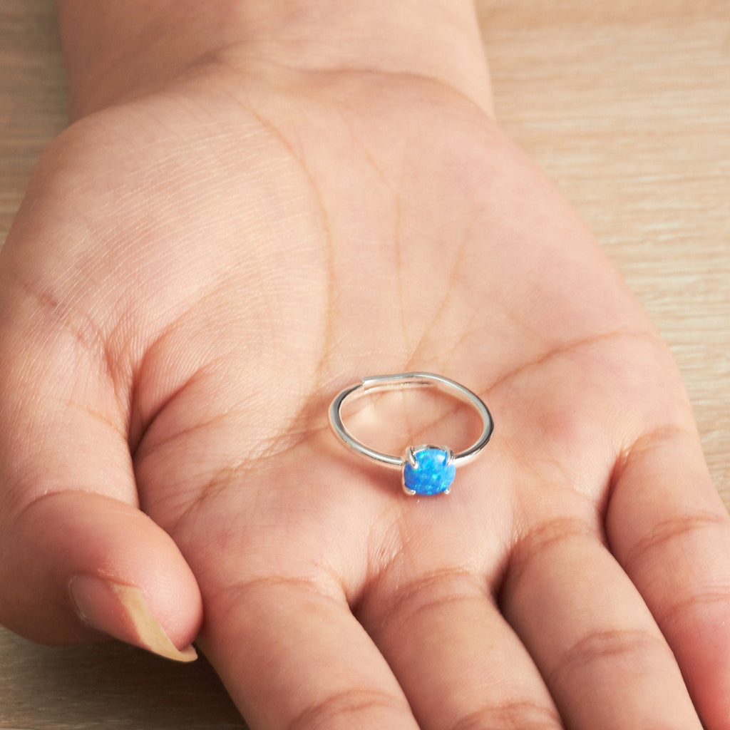 Synthetic Blue Opal Adjustable Ring with Quote Card