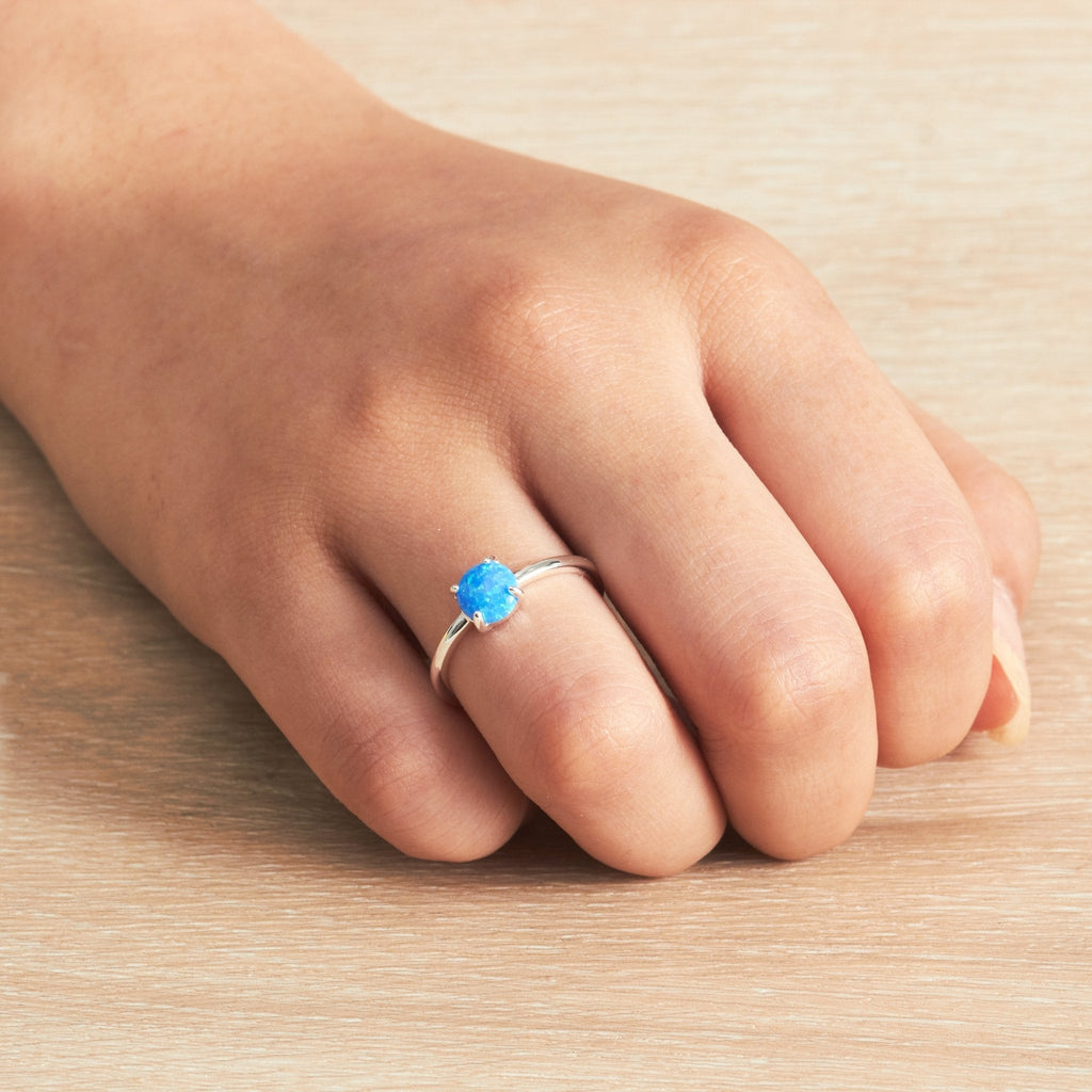 Synthetic Blue Opal Adjustable Ring with Quote Card