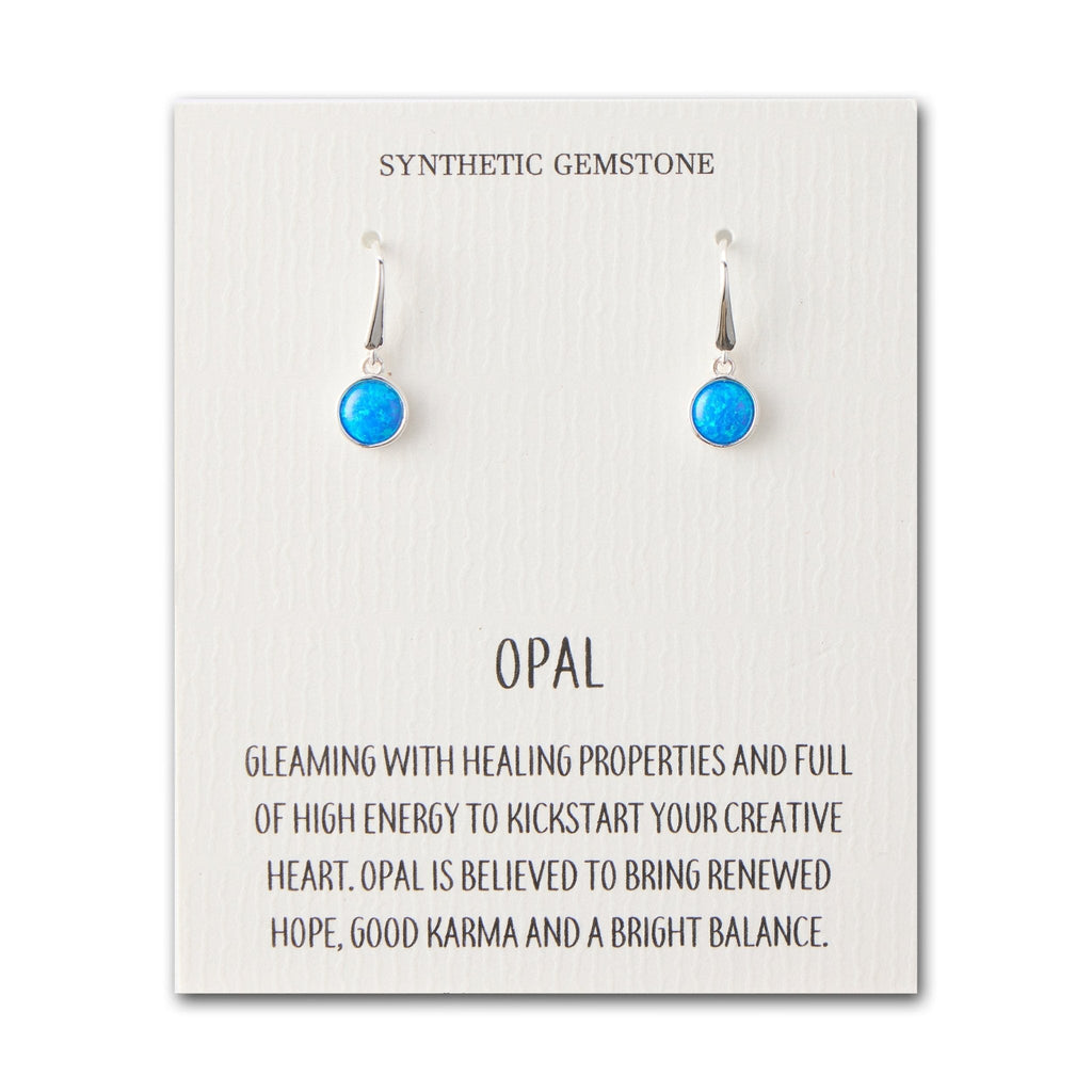 Synthetic Blue Opal Drop Earrings with Quote Card