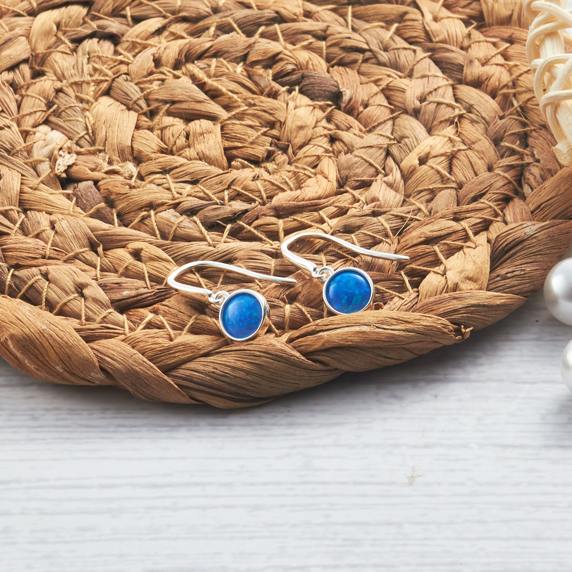 Synthetic Blue Opal Drop Earrings with Quote Card