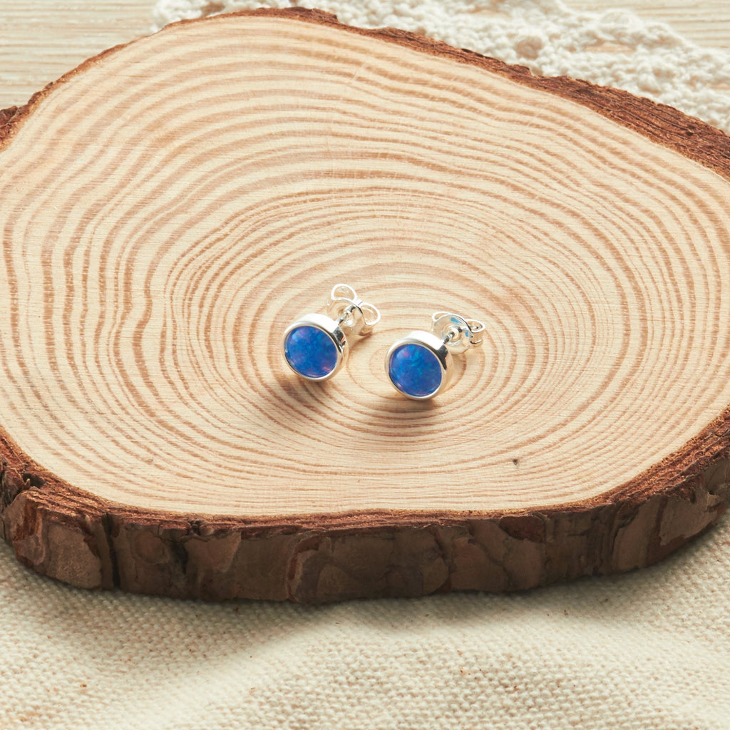 Synthetic Blue Opal Stud Earrings with Quote Card