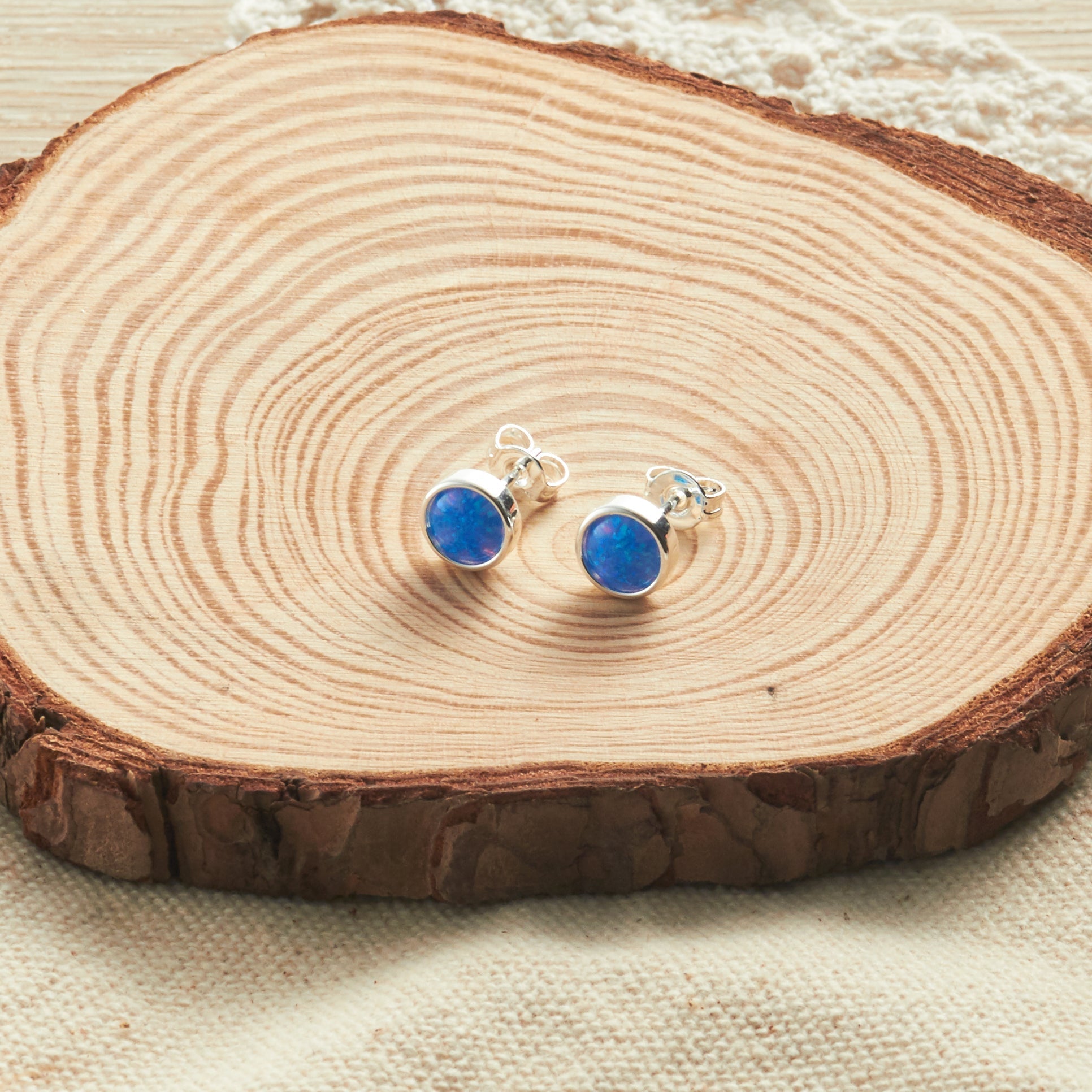 Synthetic Blue Opal Stud Earrings with Quote Card