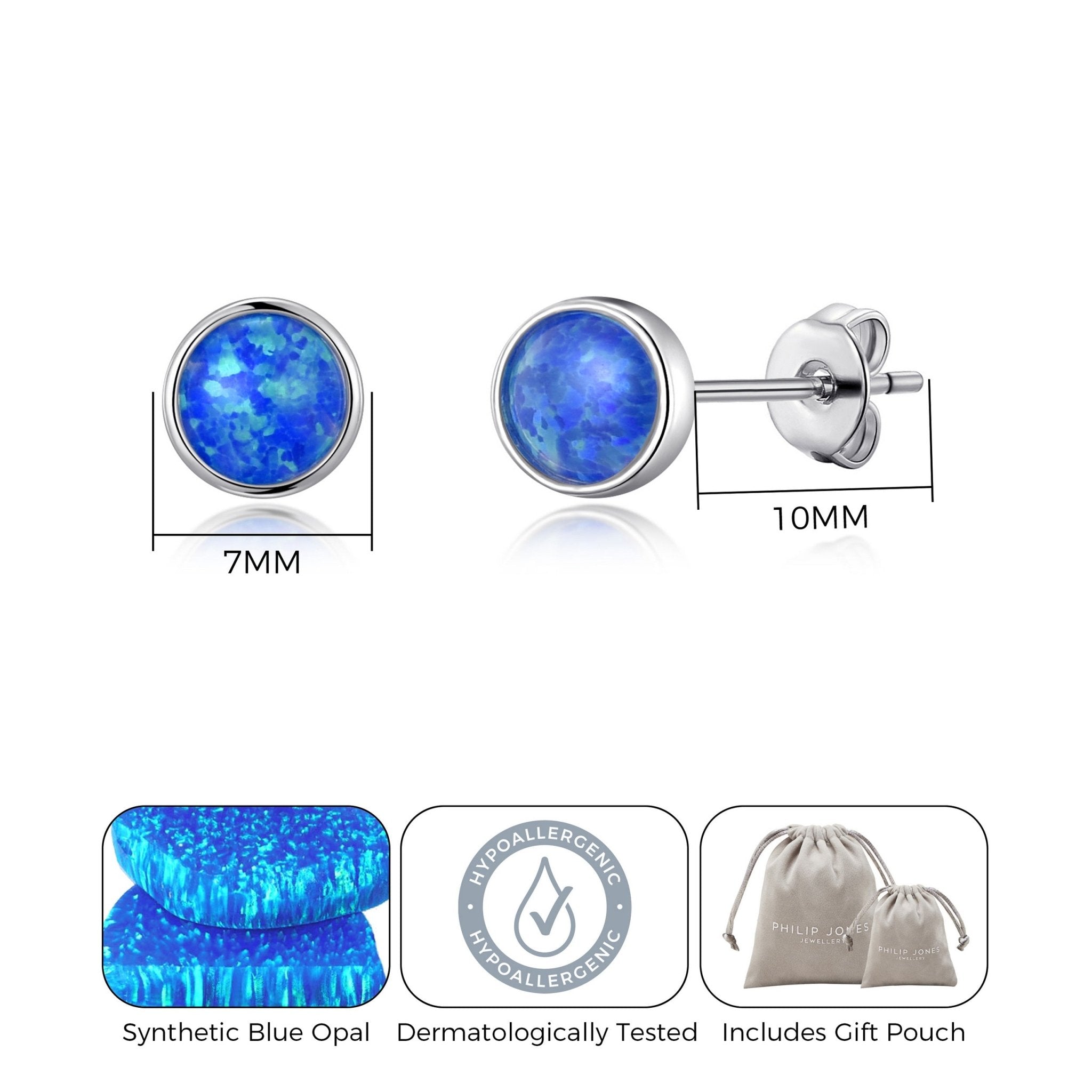 Synthetic Blue Opal Stud Earrings with Quote Card