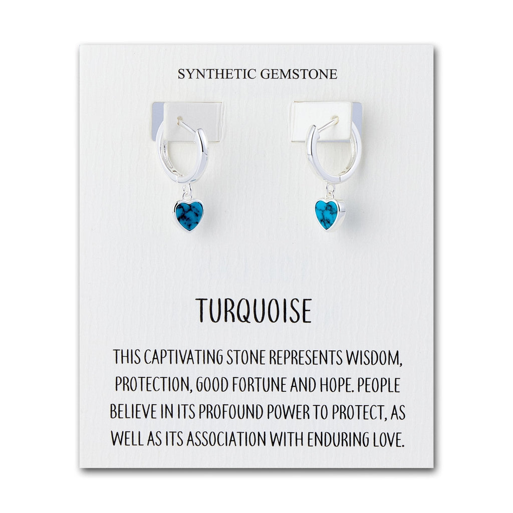 Synthetic Turquoise Gemstone Heart Charm Hoop Earrings with Quote Card