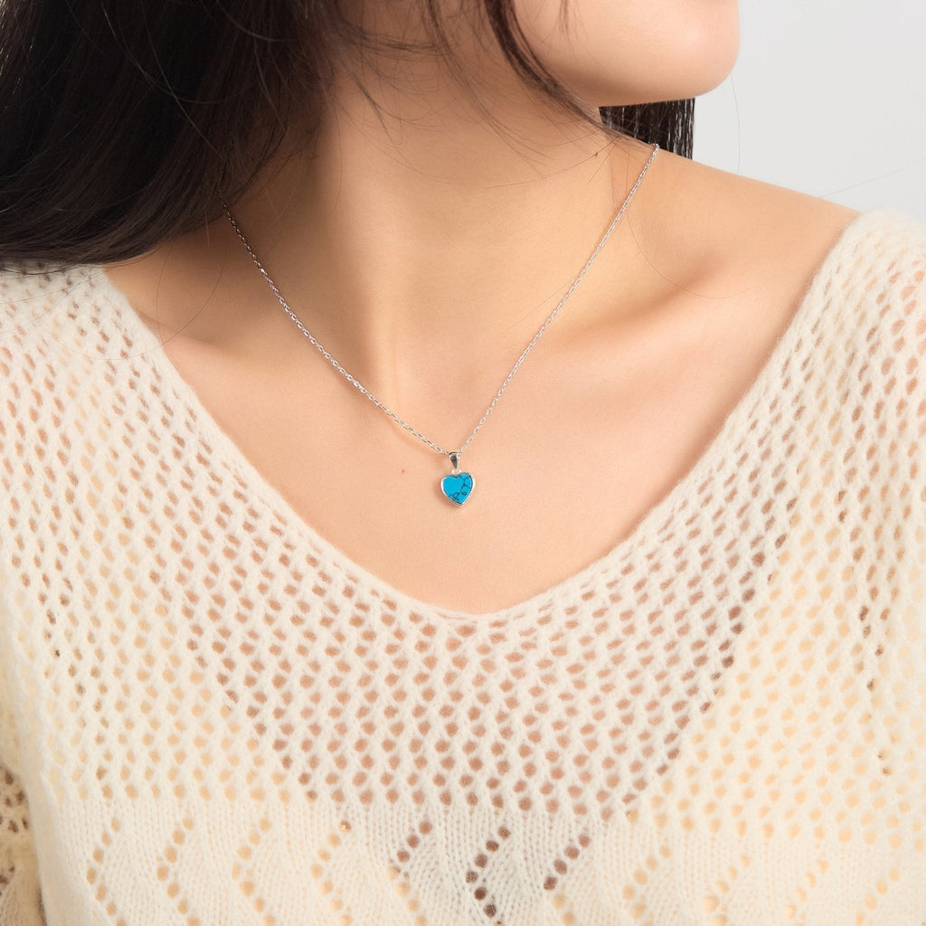 Synthetic Turquoise Gemstone Heart Necklace