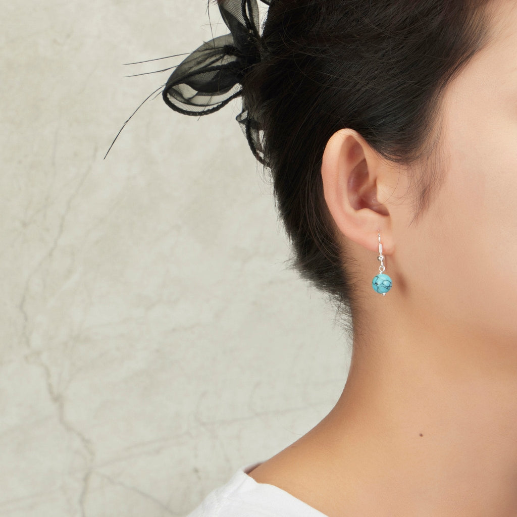 Synthetic Turquoise Gemstone Round Drop Earrings with Quote Card