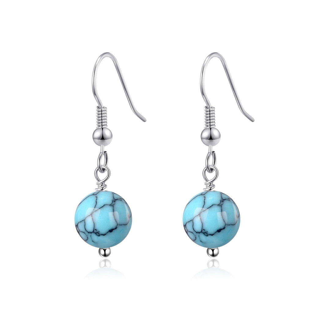 Synthetic Turquoise Gemstone Round Drop Earrings