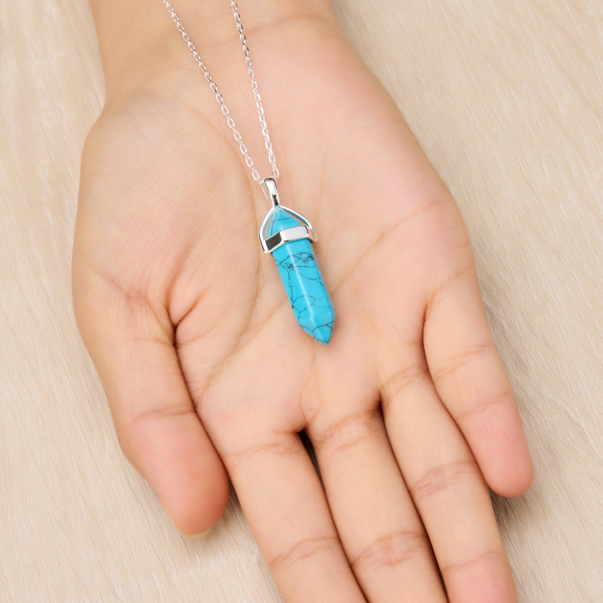 Synthetic Turquoise Gemstone Necklace with Quote Card