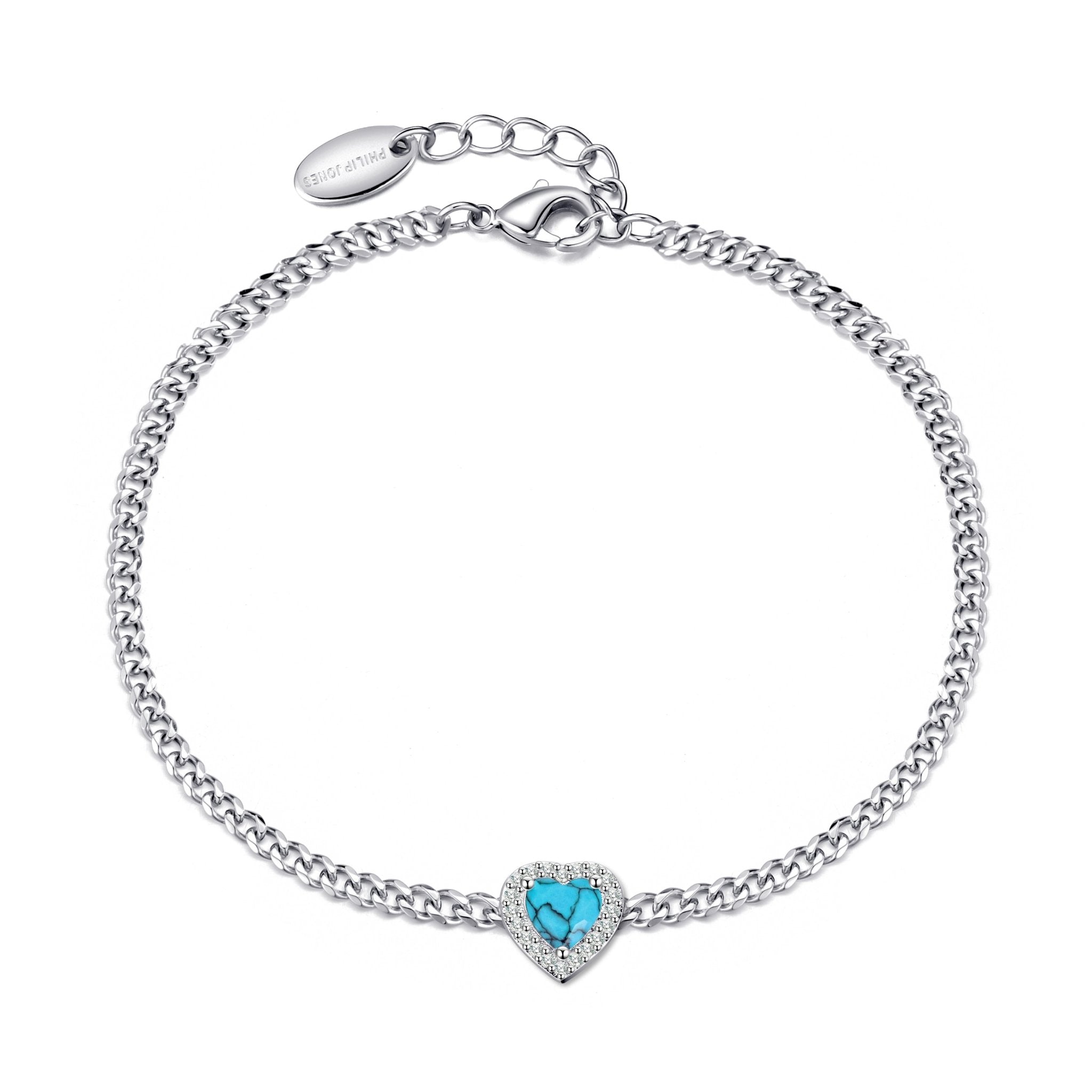 Synthetic Turquoise Heart Gemstone Bracelet with Quote Card Created with Zircondia® Crystals