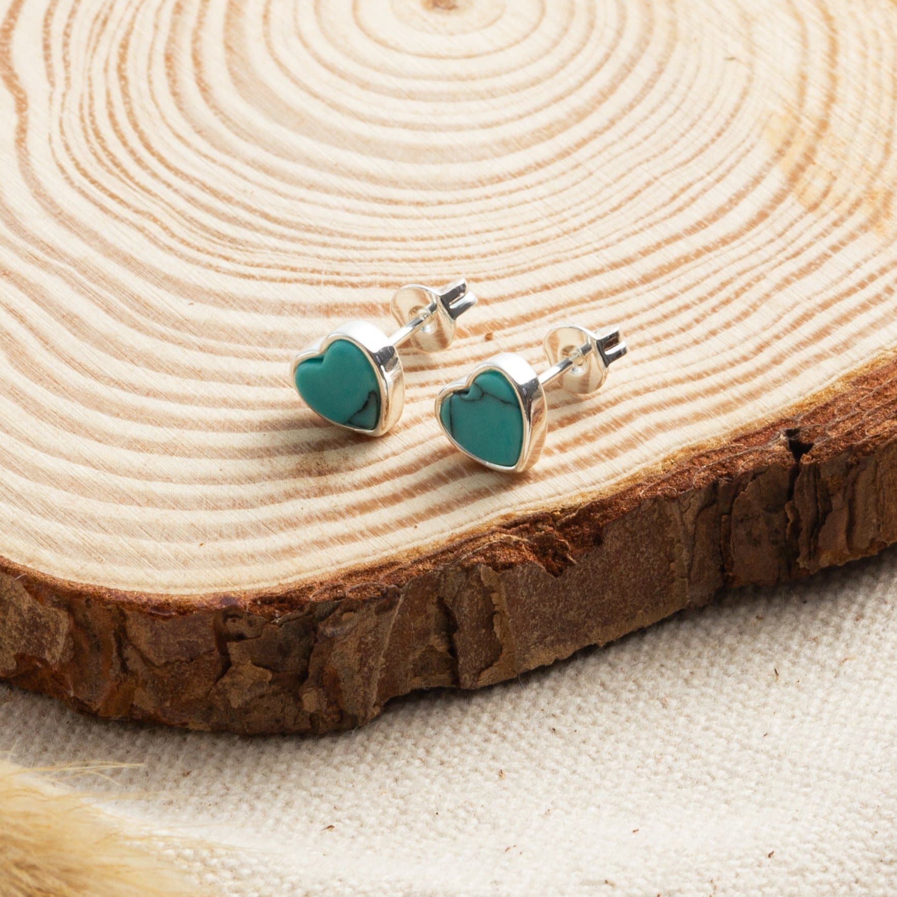 Synthetic Turquoise Heart Stud Earrings with Quote Card