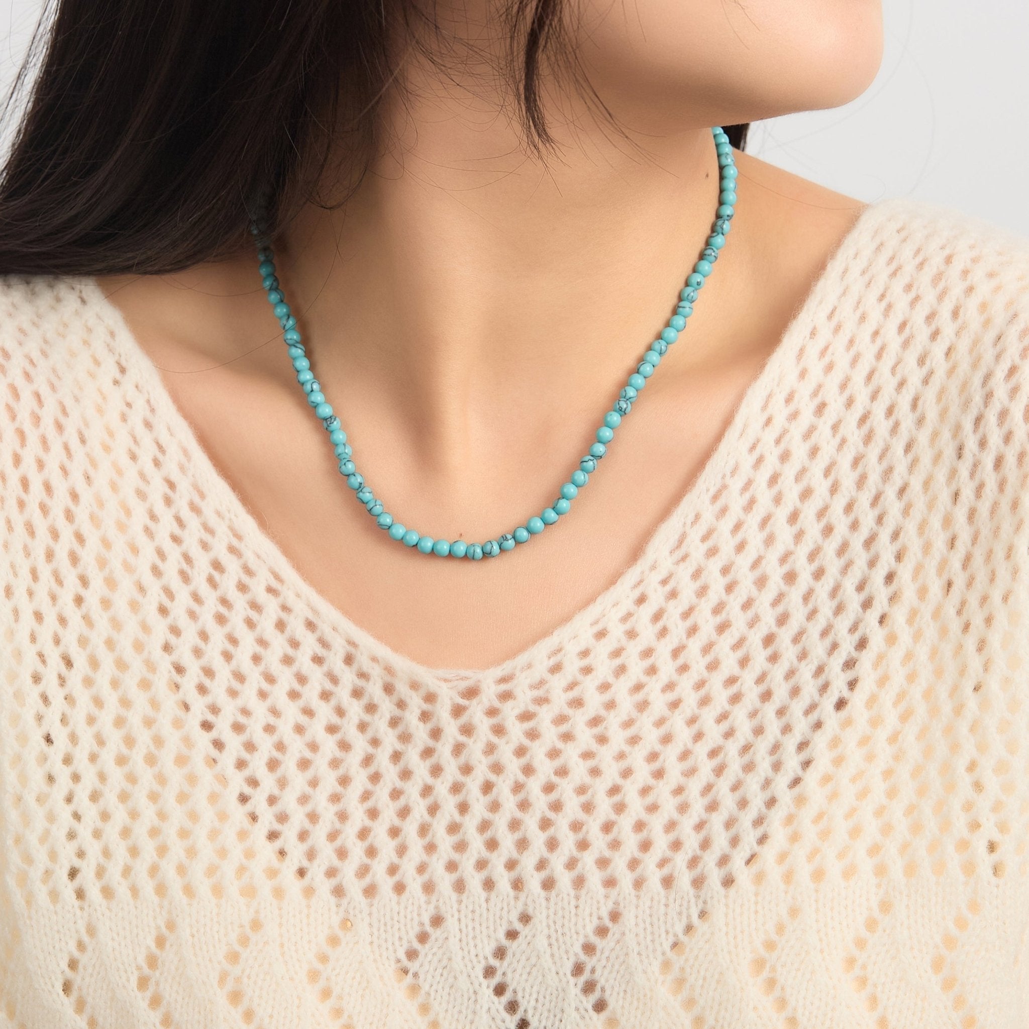 Synthetic Turquoise Mini Beaded Gemstone Necklace