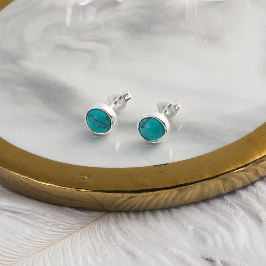 Synthetic Turquoise Stud Earrings with Quote Card