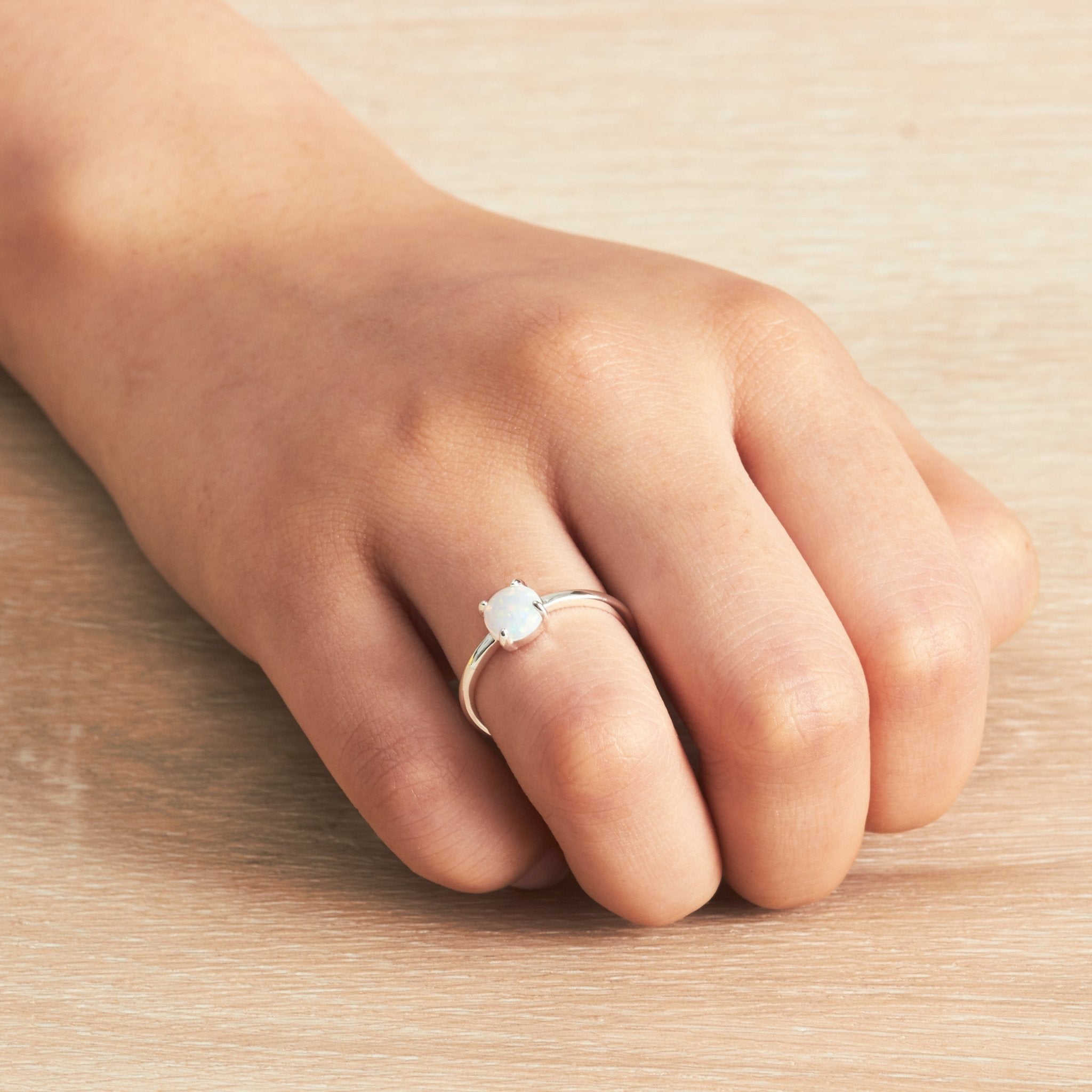 Synthetic White Opal Adjustable Ring