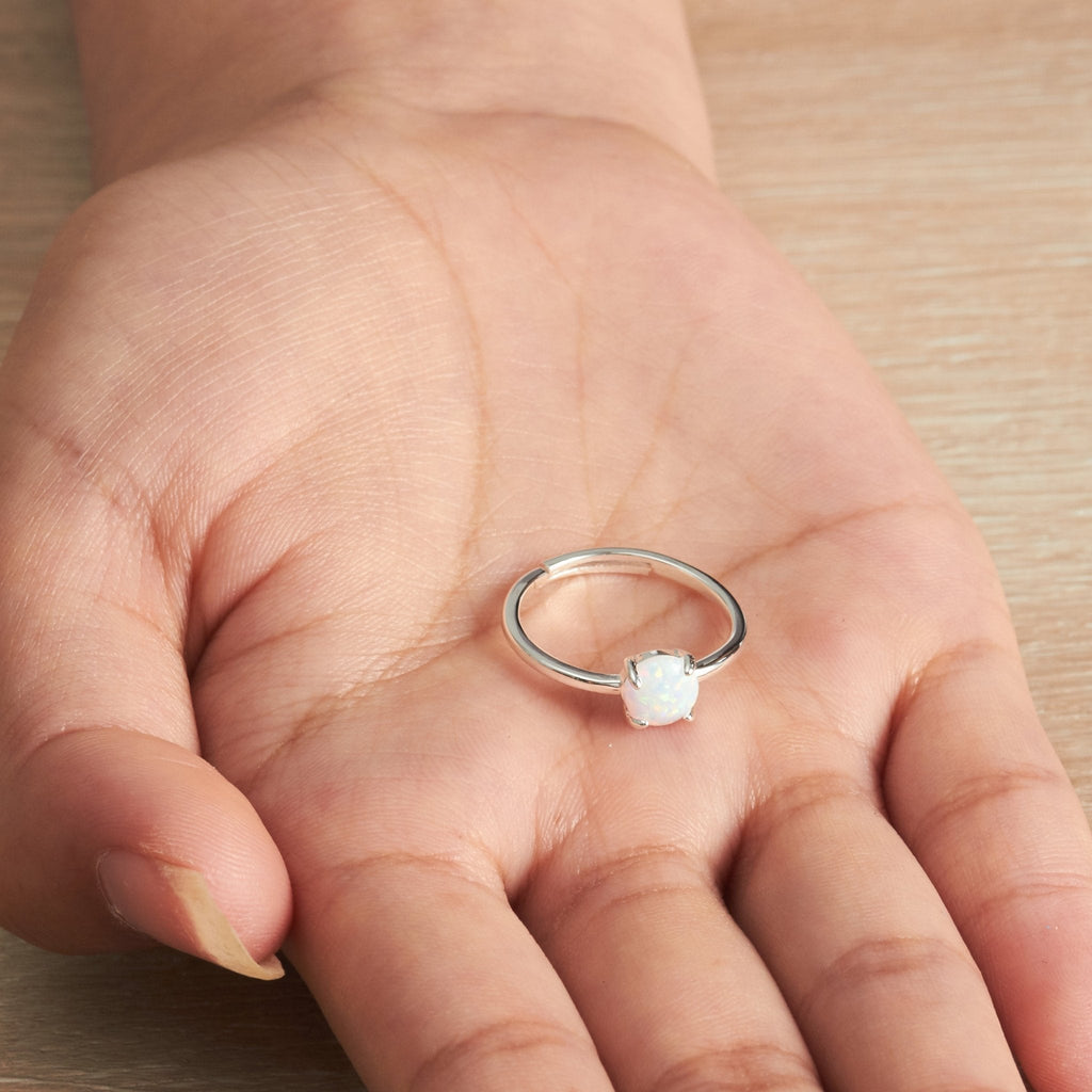Synthetic White Opal Adjustable Ring
