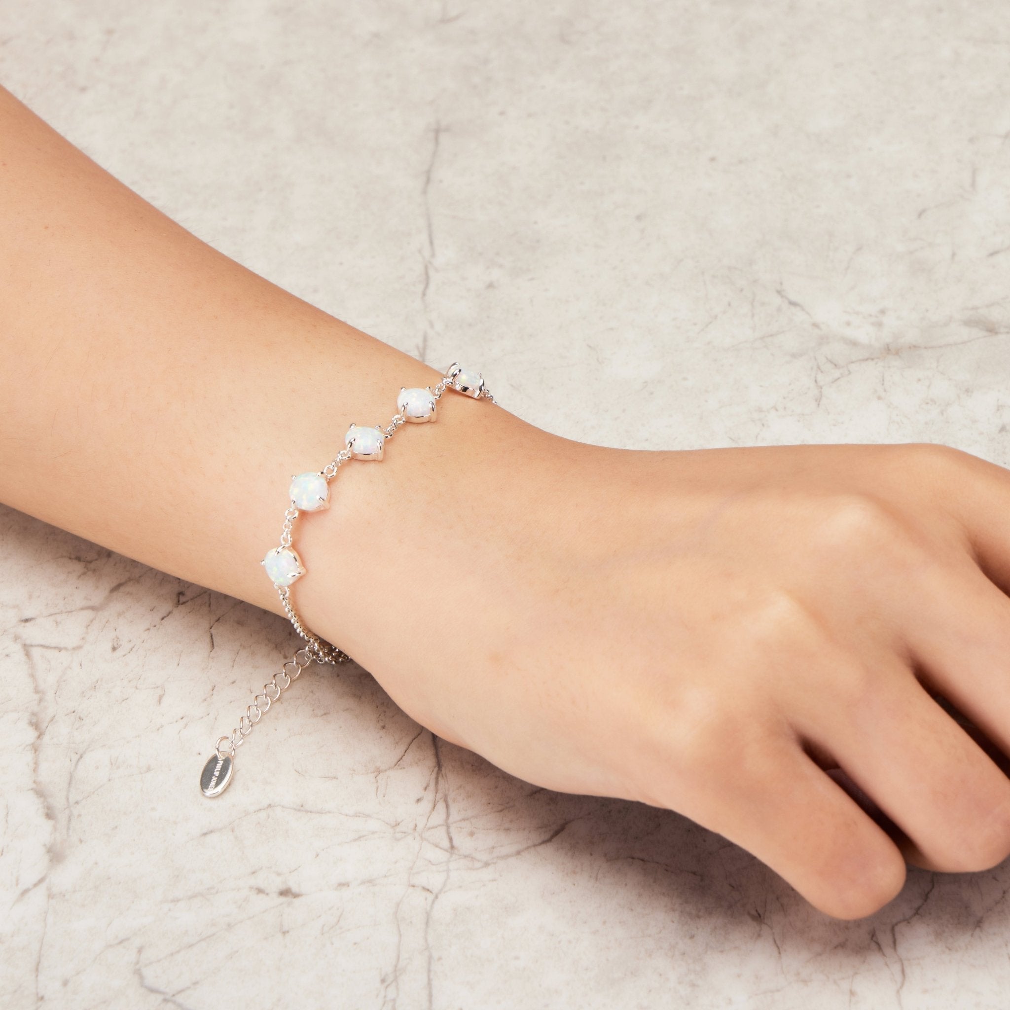 Synthetic White Opal Gemstone Bracelet with Quote Card