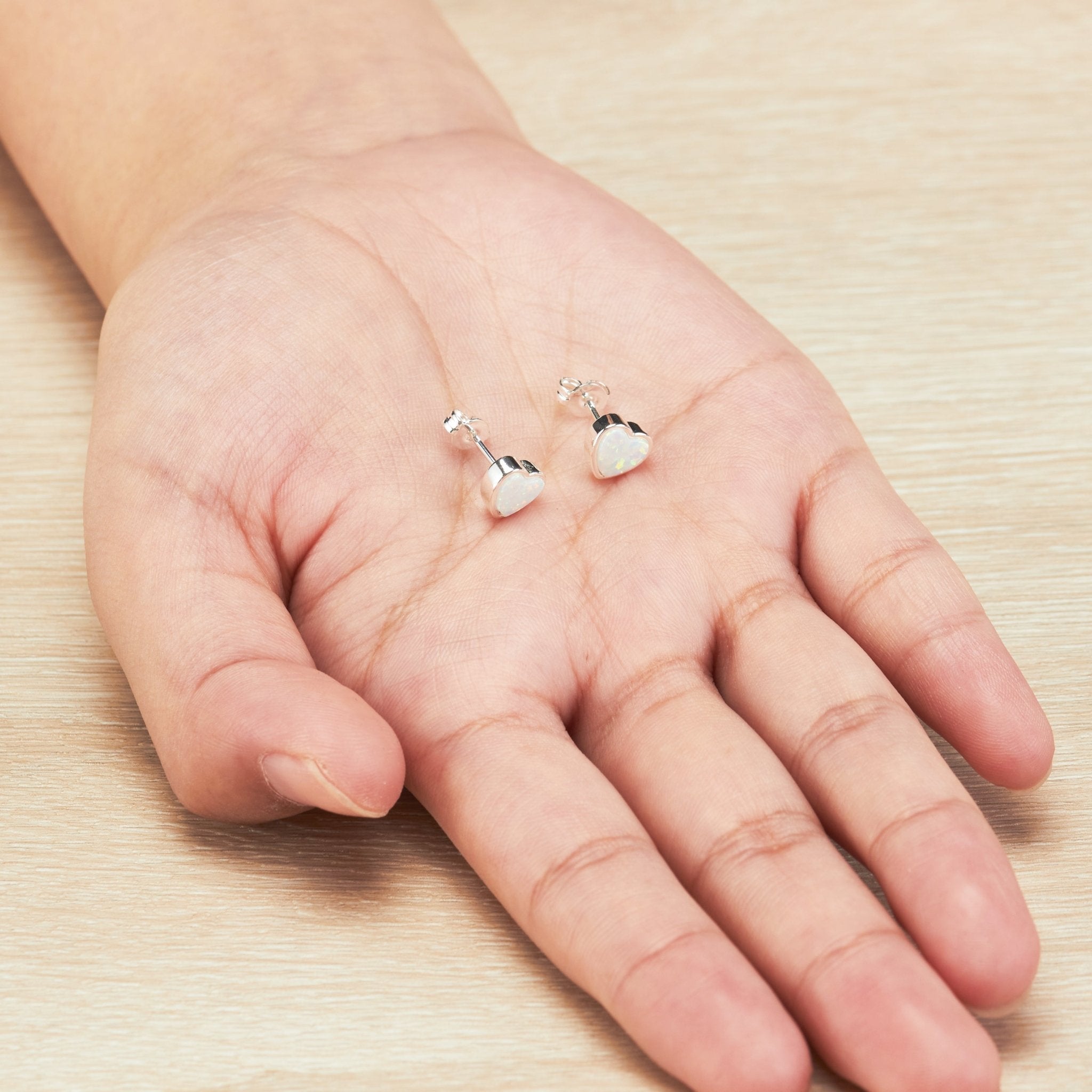Synthetic White Opal Heart Stud Earrings with Quote Card