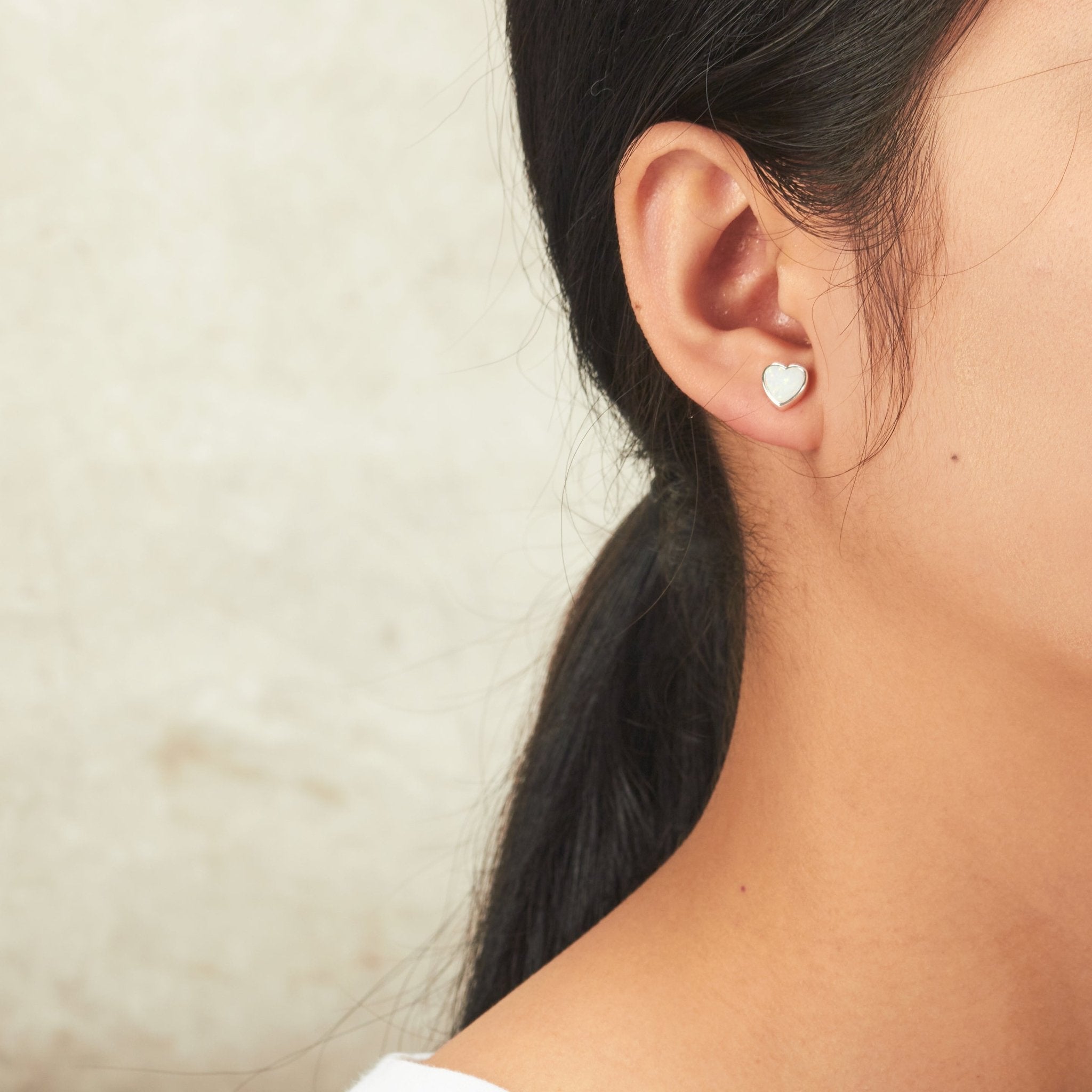 Synthetic White Opal Heart Stud Earrings with Quote Card