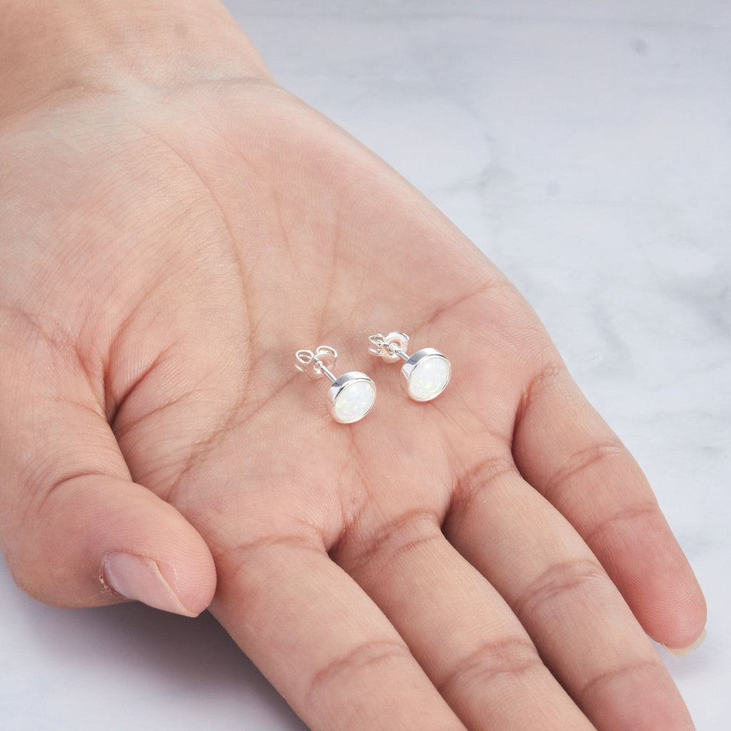 Synthetic White Opal Stud Earrings