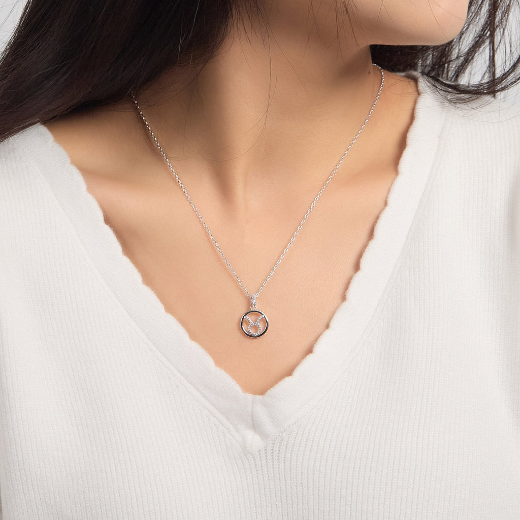 Taurus Star Sign Zodiac Necklace with Zircondia® Crystals