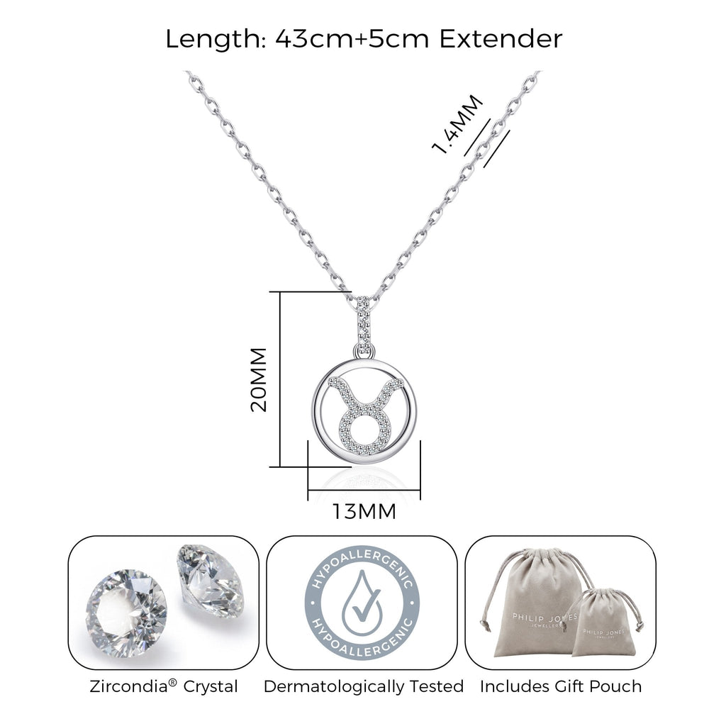 Taurus Star Sign Zodiac Necklace with Zircondia® Crystals