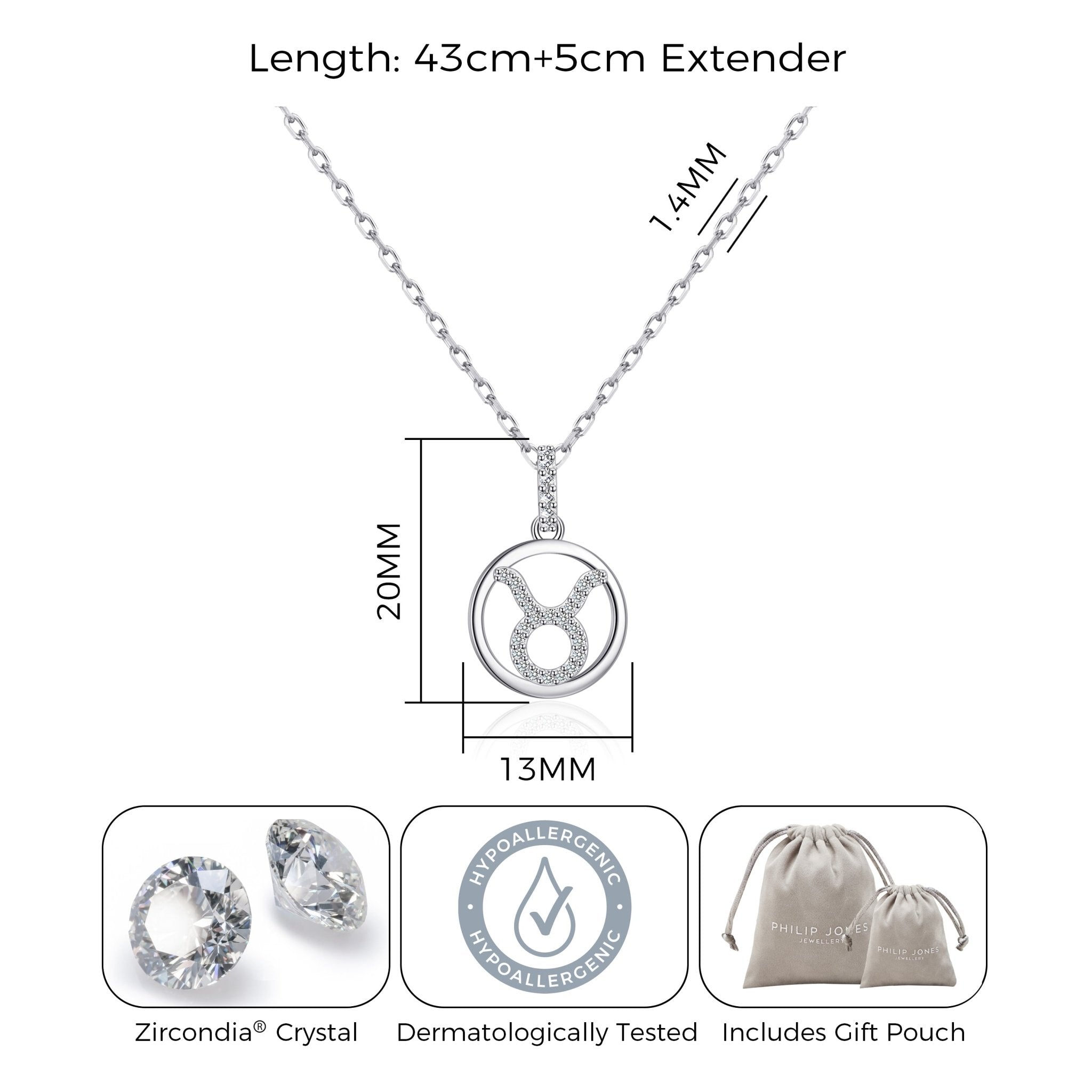 Taurus Star Sign Zodiac Necklace with Zircondia® Crystals
